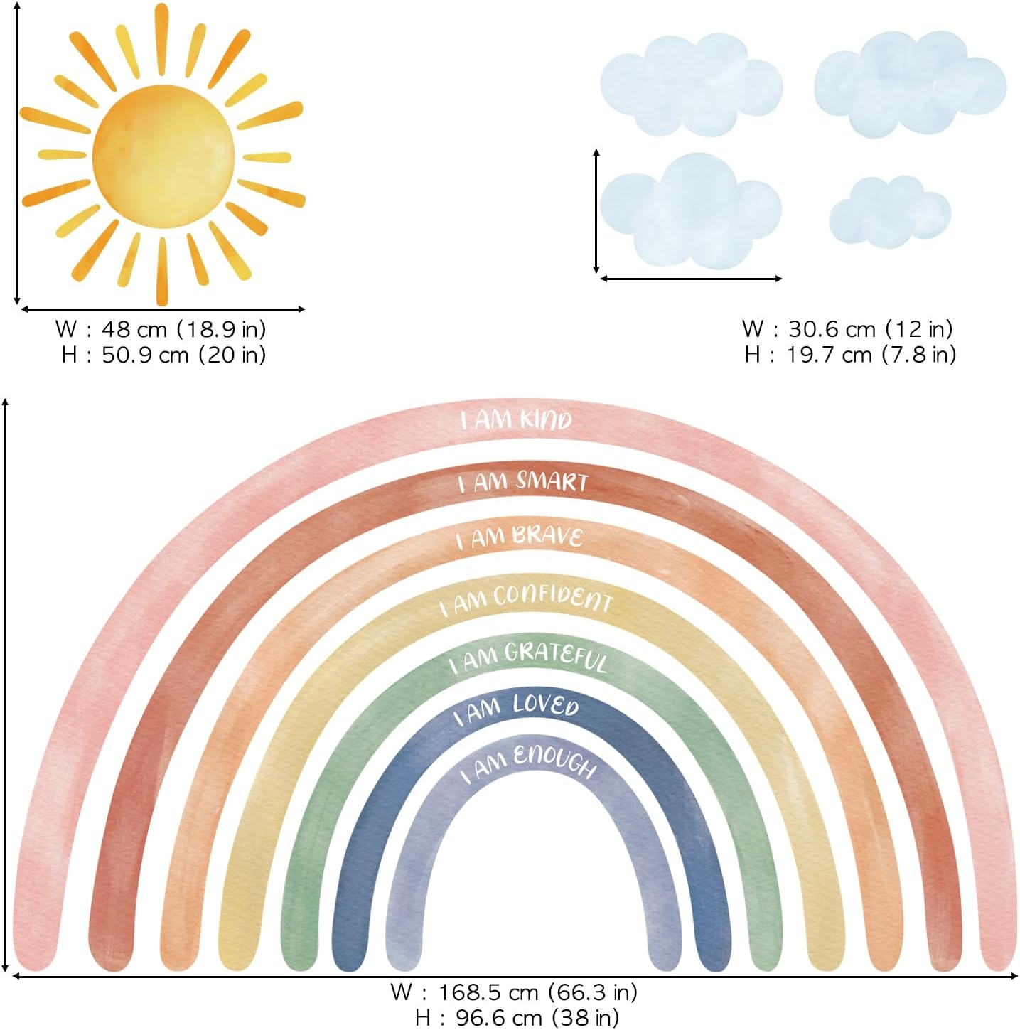 DECOWALL FH4-2432 Xlarge Watercolor Rainbows and Quotes Wall Stickers Decals Big Nursery Bedroom Kids Room D&eacute;cor Girls Baby Art Boho Peel and Stick