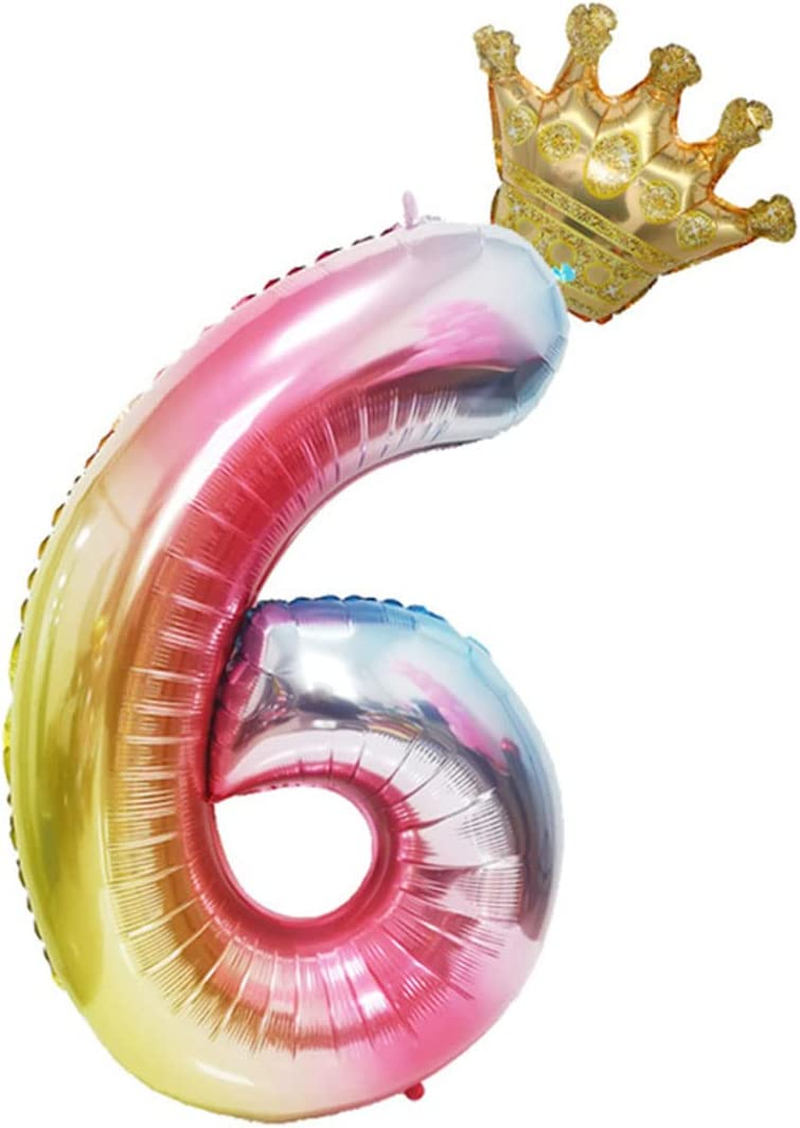 Large Rainbow Number Balloons 7Th Birthday Number Balloon with Detachable Crown Air Helium Digital Balloon Kids Birthday Party Decorations 40Inch (Number 7) image number 6