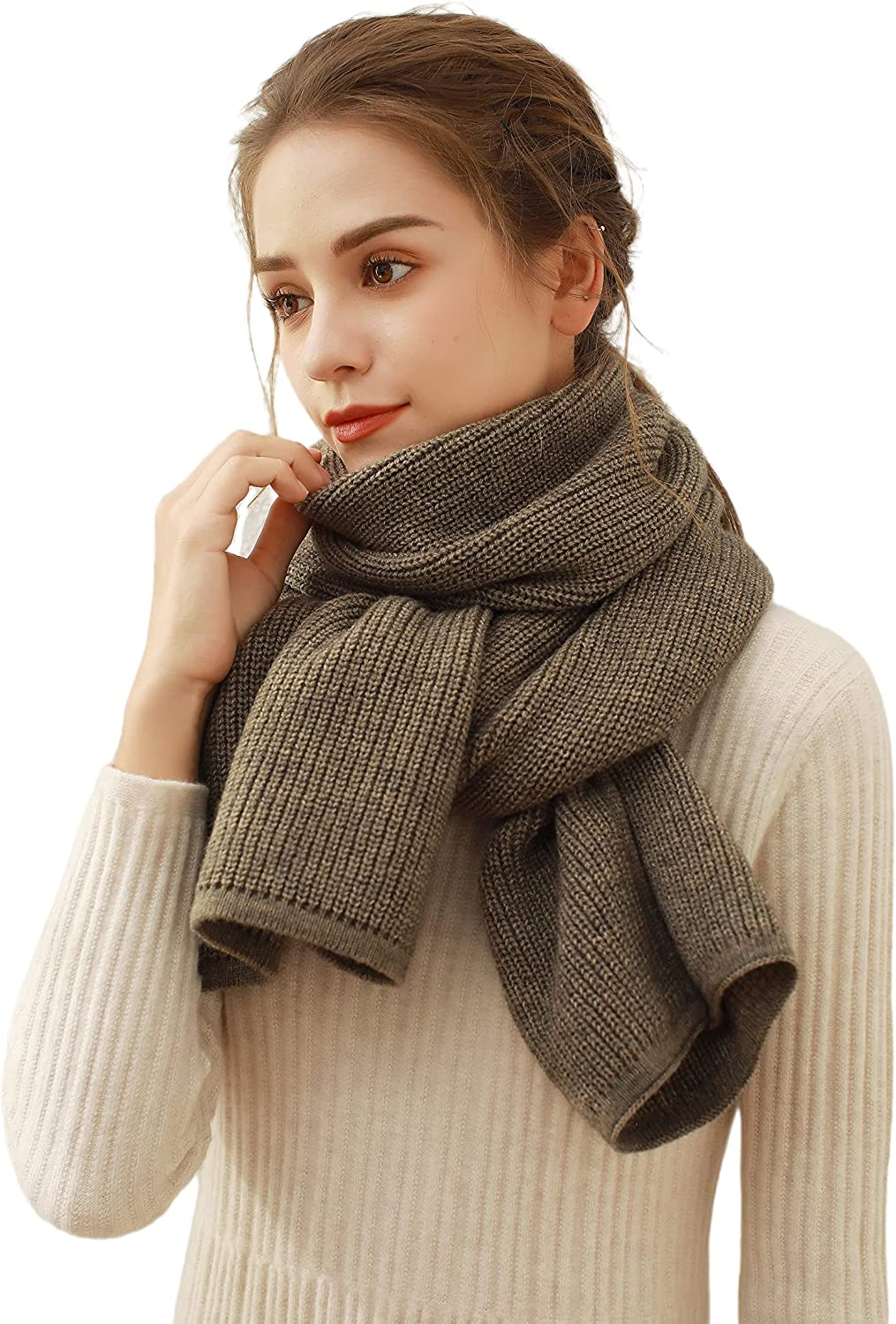 FANGXIN Women'S Warm Long Scarves Winter Scarfs Arctic Fleece Solid Scarves - Grey image number 3
