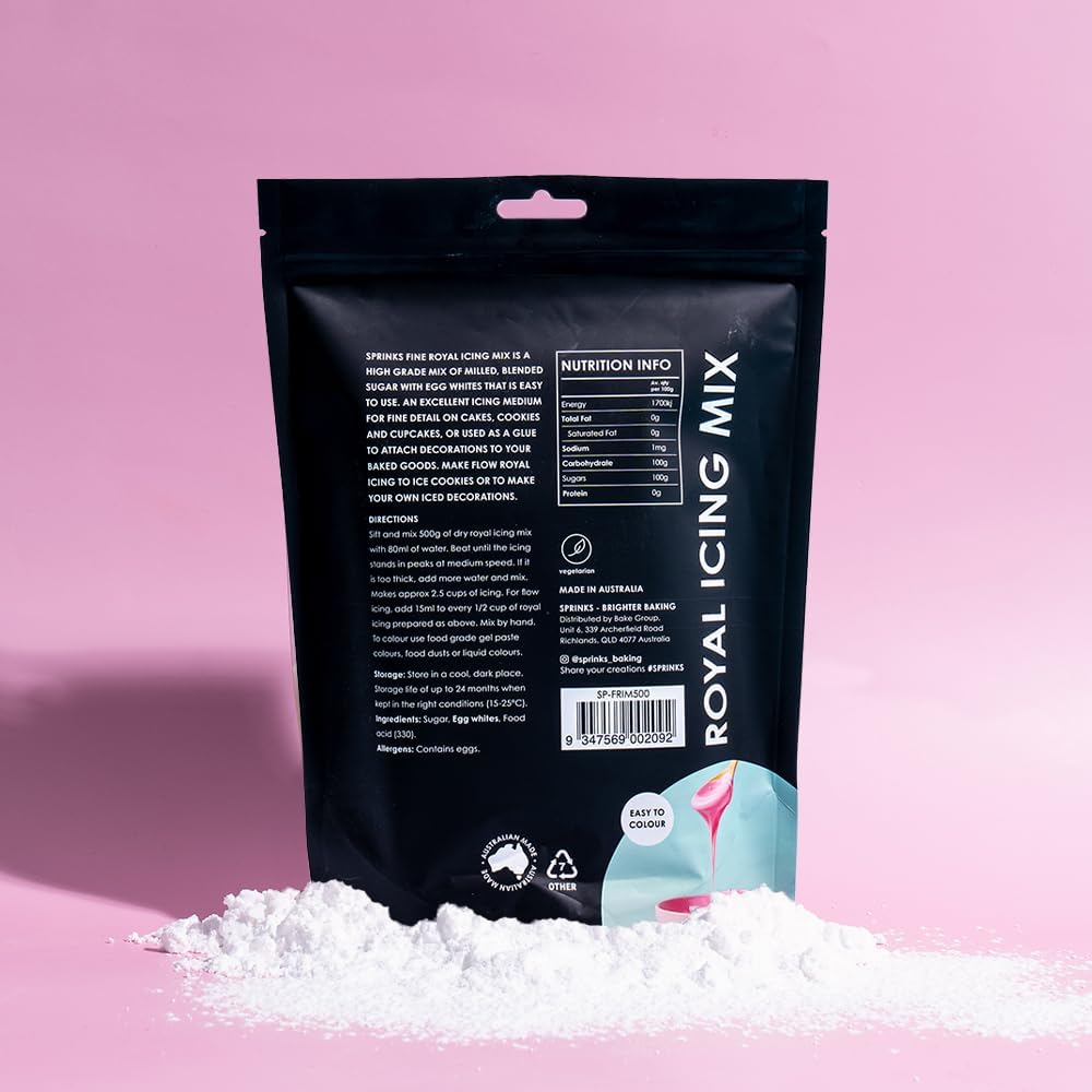 Sprinks Royal Icing Cake Mix 500G | Baking Gingerbread Decorations | Professional Royal Icing Mix | White Royal Icing for Piping Flooding and Gingerbread Houses | Long-Lasting Glossy Finish | Easy to Use image number 4
