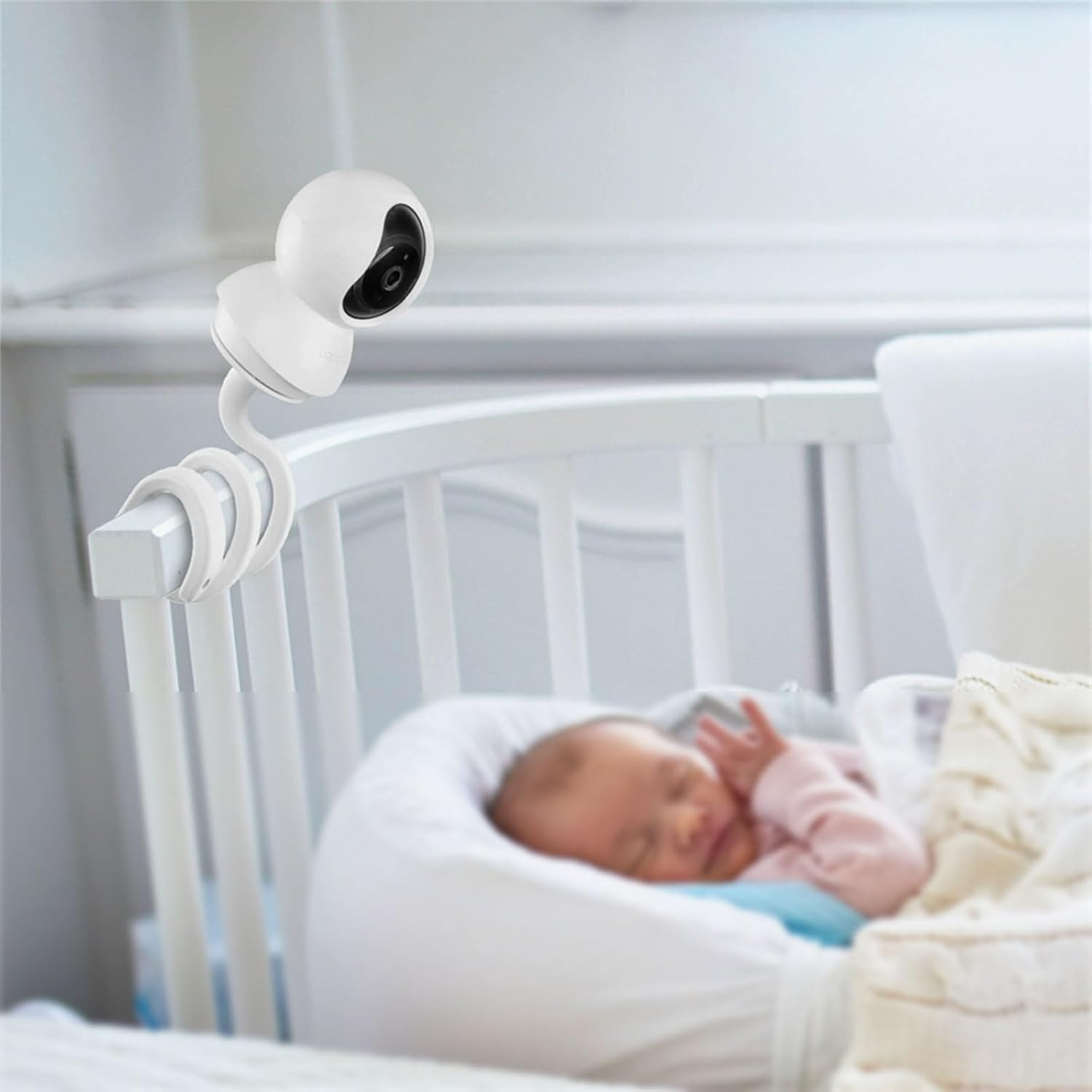 Baby Monitor Mount Shelf Compatible with Infant Optics DXR 8 & DXR-8 Pro Universal Camera Holder Secure Attachment for Crib Cot Shelves or Furniture Baby Monitor Stand (White) image number 5