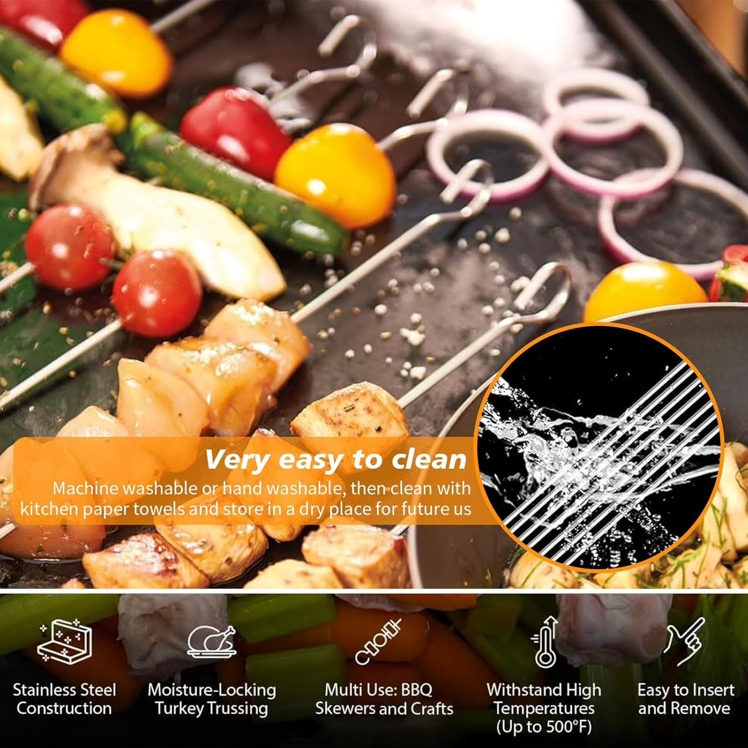 12 Pcs Stainless Steel BBQ Skewers, Heavy Duty Metal Skewers for Grilling, Shish Kebab, Shrimp, Rust-Proof Barbecue Needle, Reusable, Rust-Proof, Dishwasher Safe Barbecue Accessories (30CM) image number 6