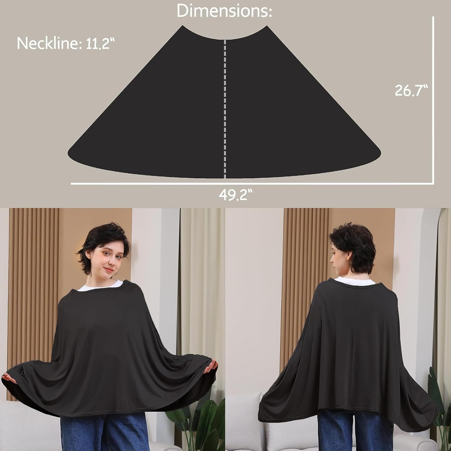 Weidllys Multi-Use Nursing Cover for Breastfeeding, 360&deg;Full Coverage Nursing Poncho, Rayon Soft & Breathable Breastfeeding Cover up (Black) image number 1