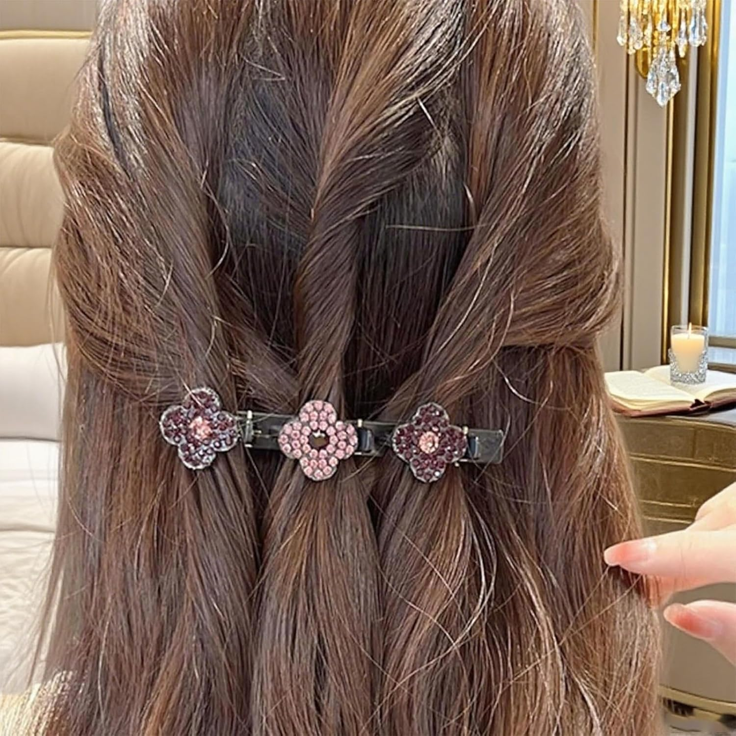 HSUYUN Pack of 4 Sparkling Double Layer Hair Clips, Women'S Stylish Hair Clips, Flower Hair Clips, Double Layer Structure Hair Clip, Suitable for Daily Classes, Work and Dance Performances