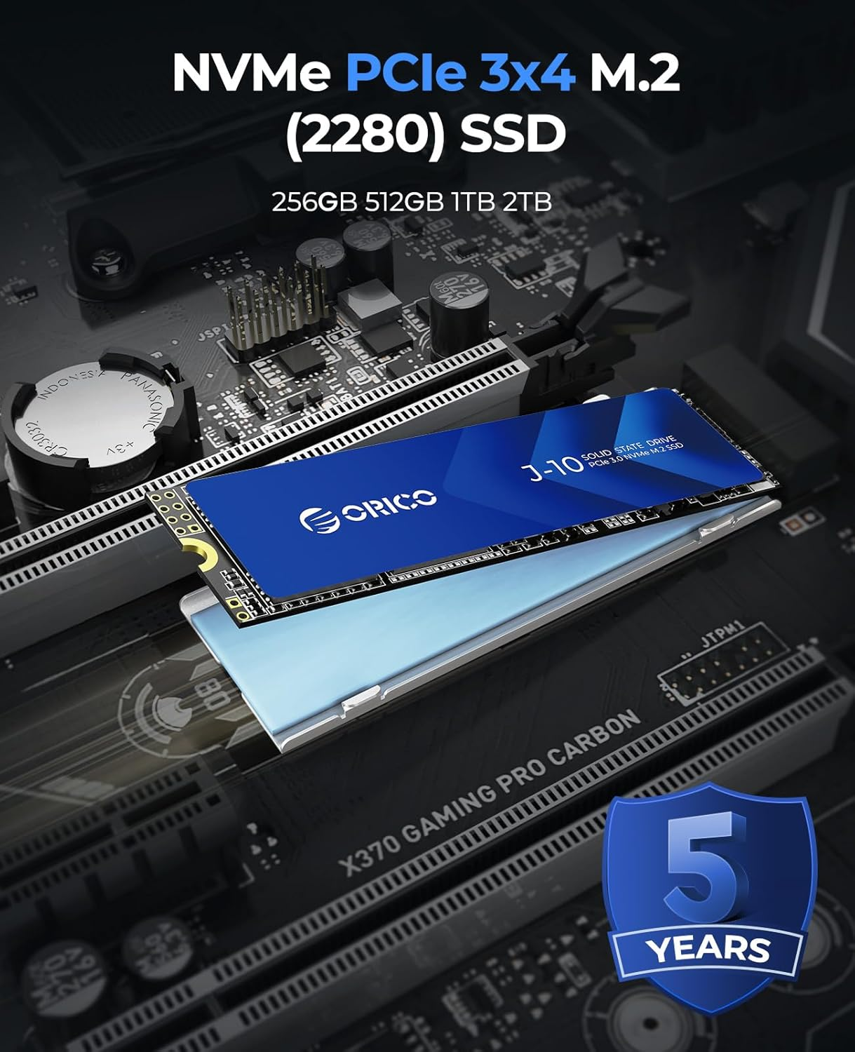 ORICO Nvme M.2 1TB Pcie Gen3.0X4 2280, 3D NAND Internal SSD with Heatsink, up to 3100Mb/S, Internal Solid State Drive for Pc/Console Games and Video Editing-J10