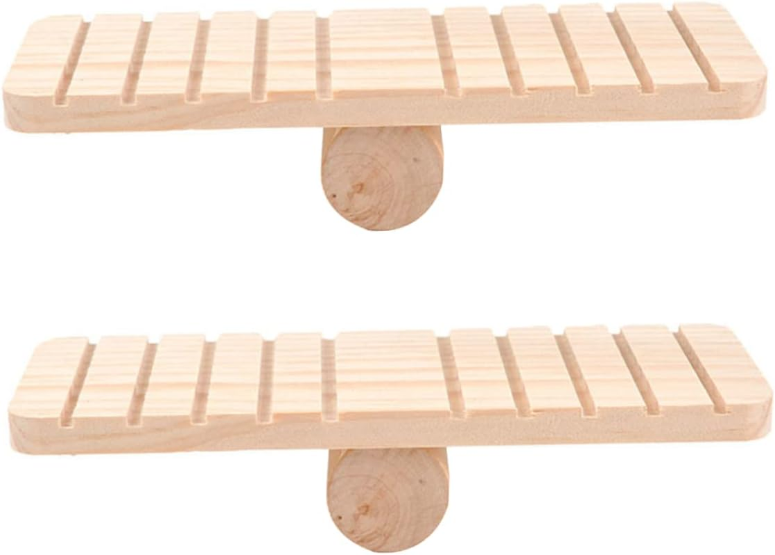 SUPVOX 2Pcs Wooden Hamster Seesaw Toy Small Pet Chew Toys Natural Wood Molar Springboard for Hamster Guinea Pig Cage Play Accessories image number 1