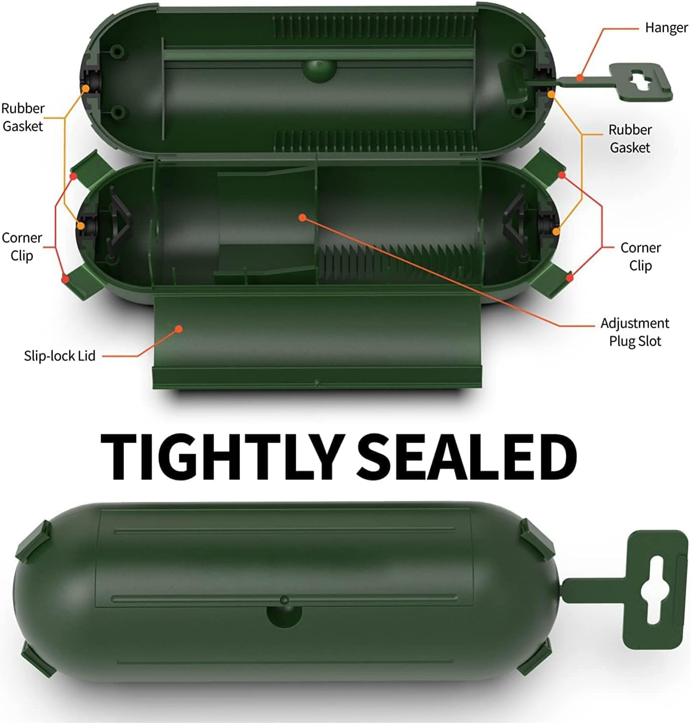 Outdoor Extension Cord Safety Cover with Waterproof Seal, IP44 Weatherproof Cord Cover for Protect Outdoor Outlet Plug Socket Holiday String Lights, Green - Pack of 2 - Black image number 2