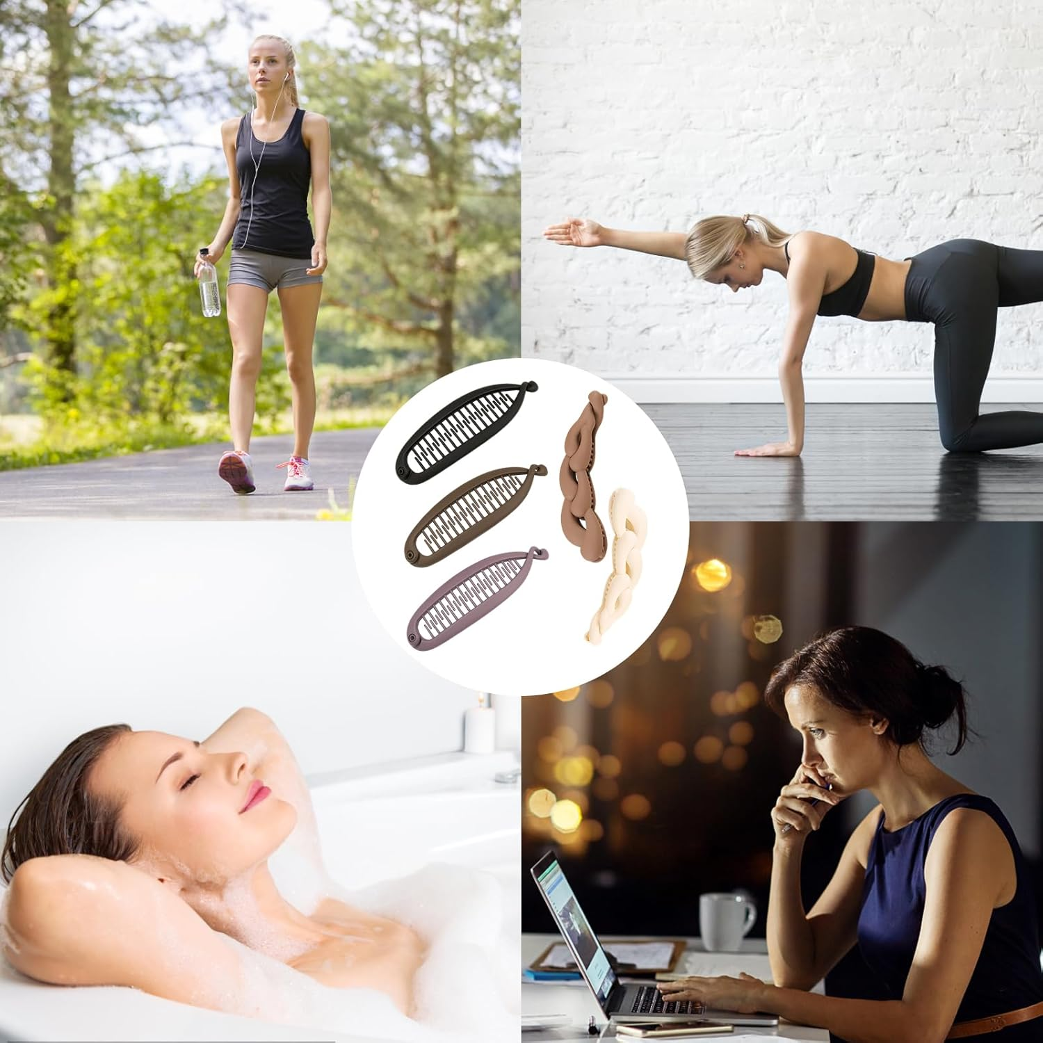 Pack of 5 Women'S Banana Clips, Thin Hair, Stylish Hair Clips for Yoga, Makeup and Special Occasions, Banana Hair Clips image number 4