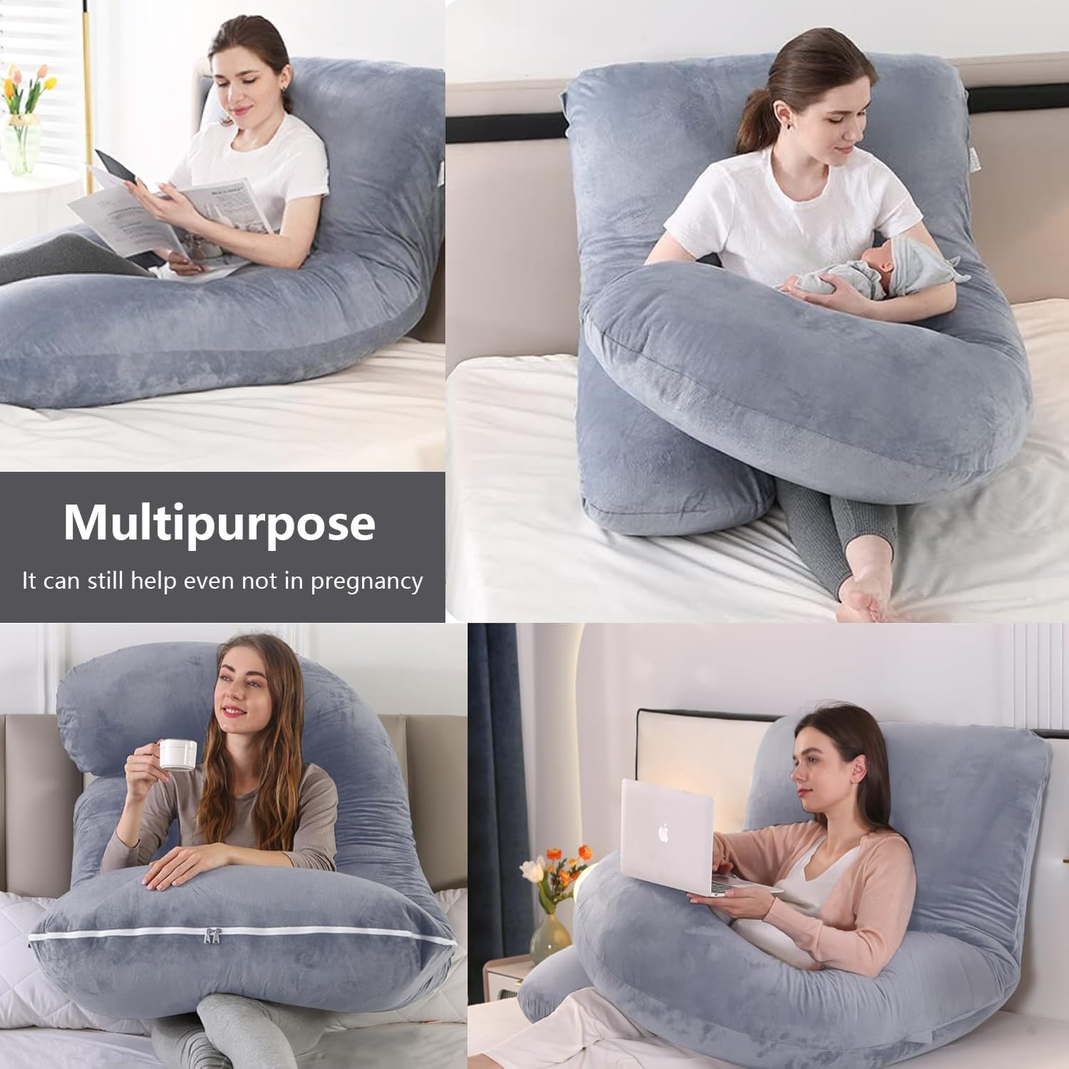 Pregnancy Pillow, J-Shaped Maternity Full Body Pillow for Back, Lumbar, Legs Support, Full Body Pillow for Pregnant Women, Ergonomic Design Long Pillow with Removable Cover image number 3