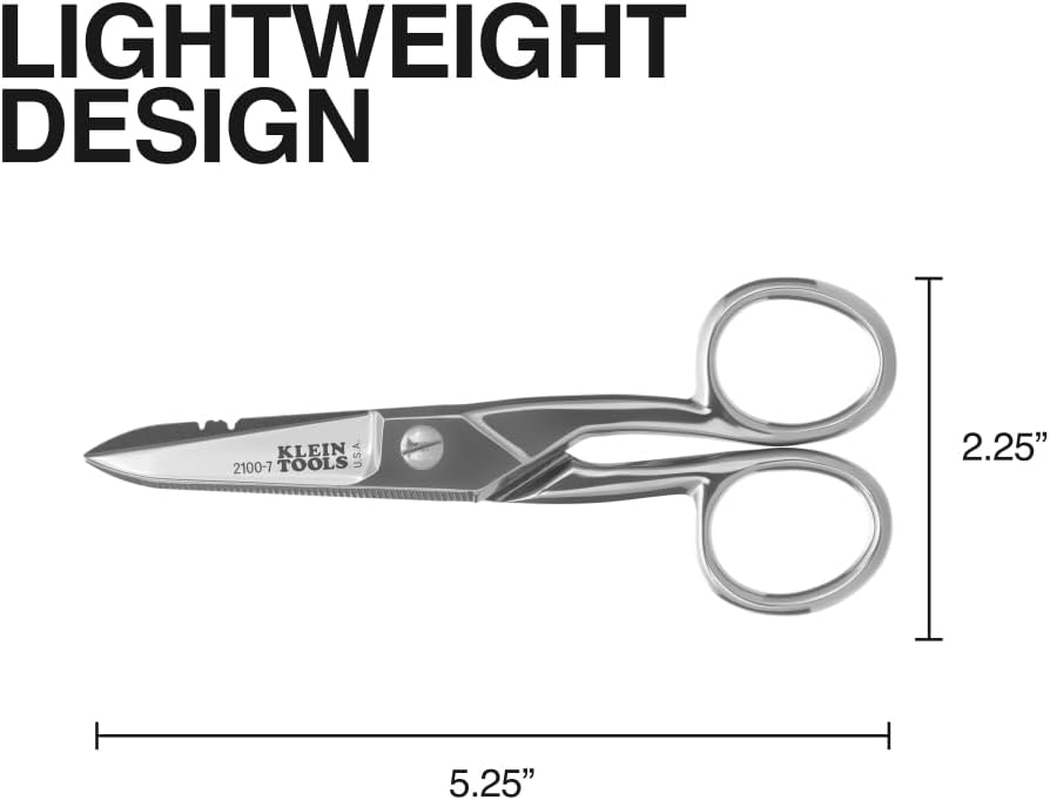 Klein Tools Electrician&rsquo;S Scissors with Wire Stripping Notches, Serrated Blade for Non-Slip Cutting, Cuts 19 AWG & 23 AWG Electrical and Telecom Wire, Made in USA image number 3
