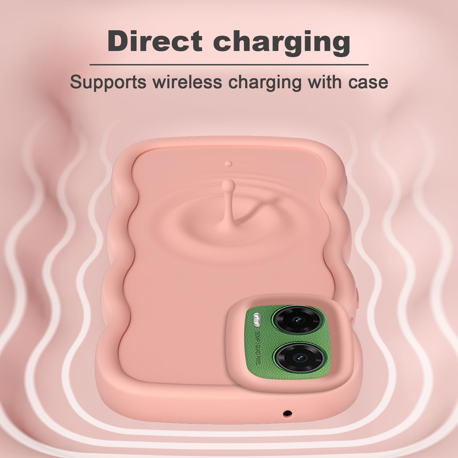 XINYEXIN Liquid Silicone Case for Motorola Moto G35, Waves Curly Shape Cute Soft Shockproof Mobile Phone Protective Case - Pink - Red image number 6