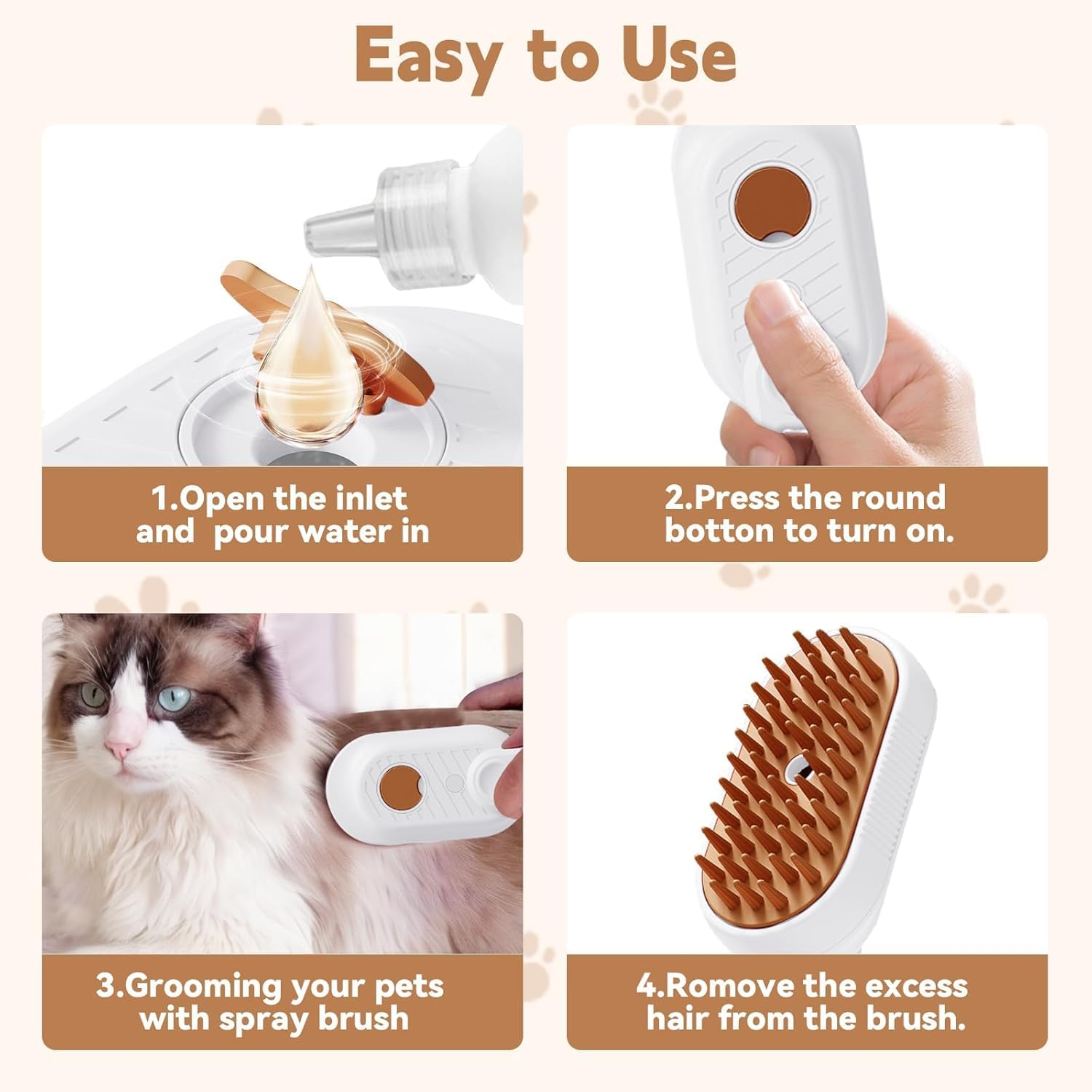Cat Brush with Steam, 3-In-1 Steam Brush Cat Steamy Brush Cat Steam Brush for Cats with Spray Cat Brush with Water Cats Steam Brush Care Brush for Cats and Dogs for Hair Removal image number 2