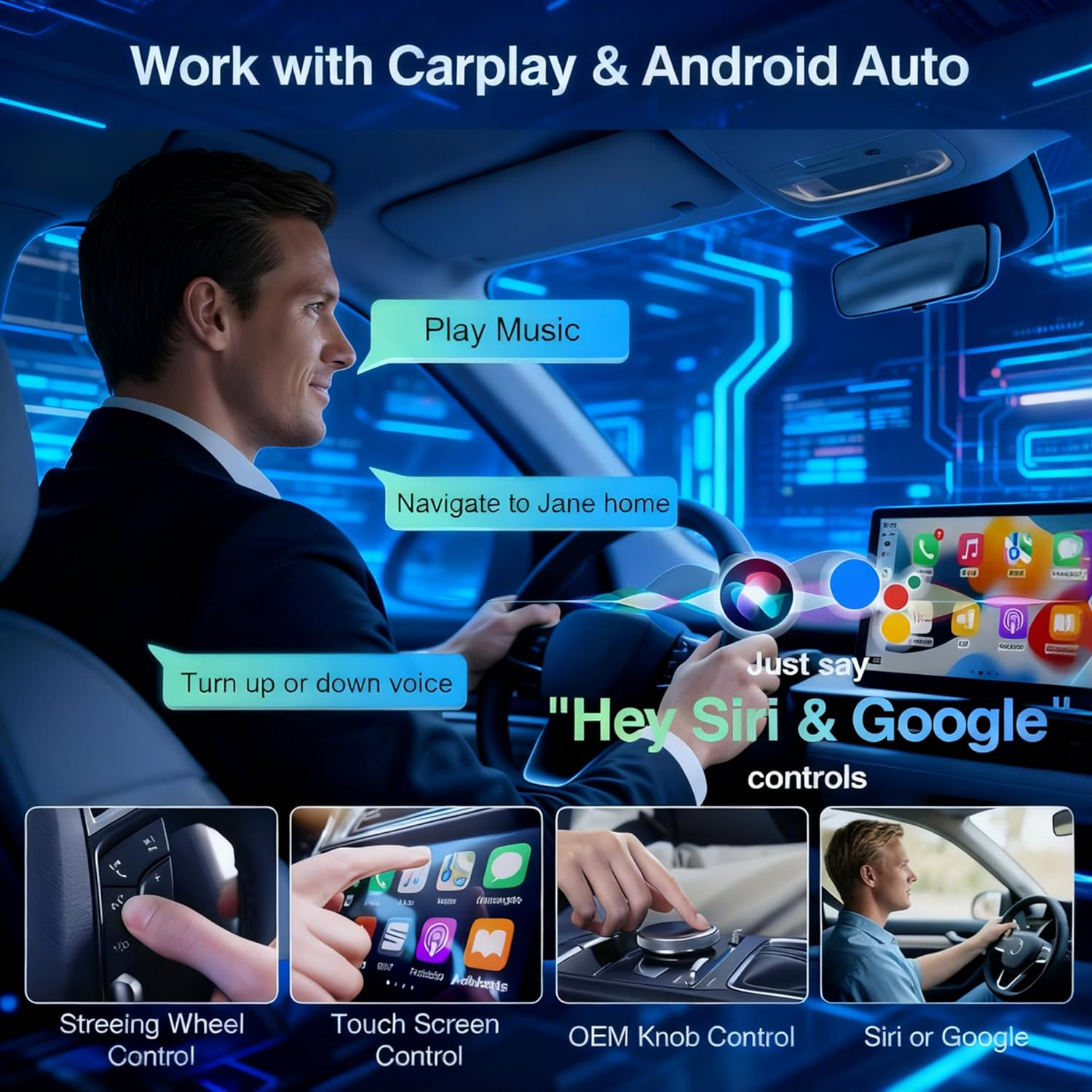 PIEKEDS Wireless Carplay Adapter, Android Auto & Carplay 2-In-1, Carplay Wireless Adapter for Ios 10 & Android 11+, 5.8Ghz Wi-Fi 6 & BT5.4, Plug & Play, Car Play Wireless Adapter image number 2