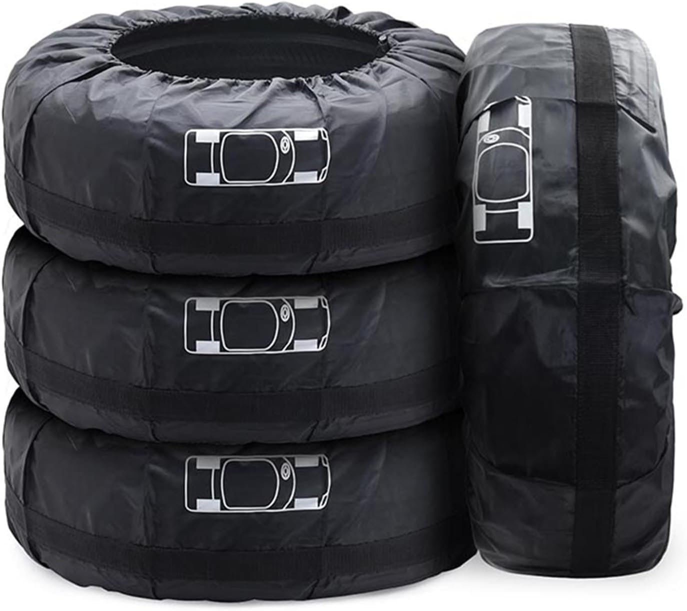 Geloo Car Spare Tire Cover, Seasonal Tire Totes,Polyester Wheel Tires Storage Bags Vehicle Tyre Accessories Tyre Cover with 4Pcs Fit for 19"-23" Tyres (Diameter 80Cm)-Black image number 2