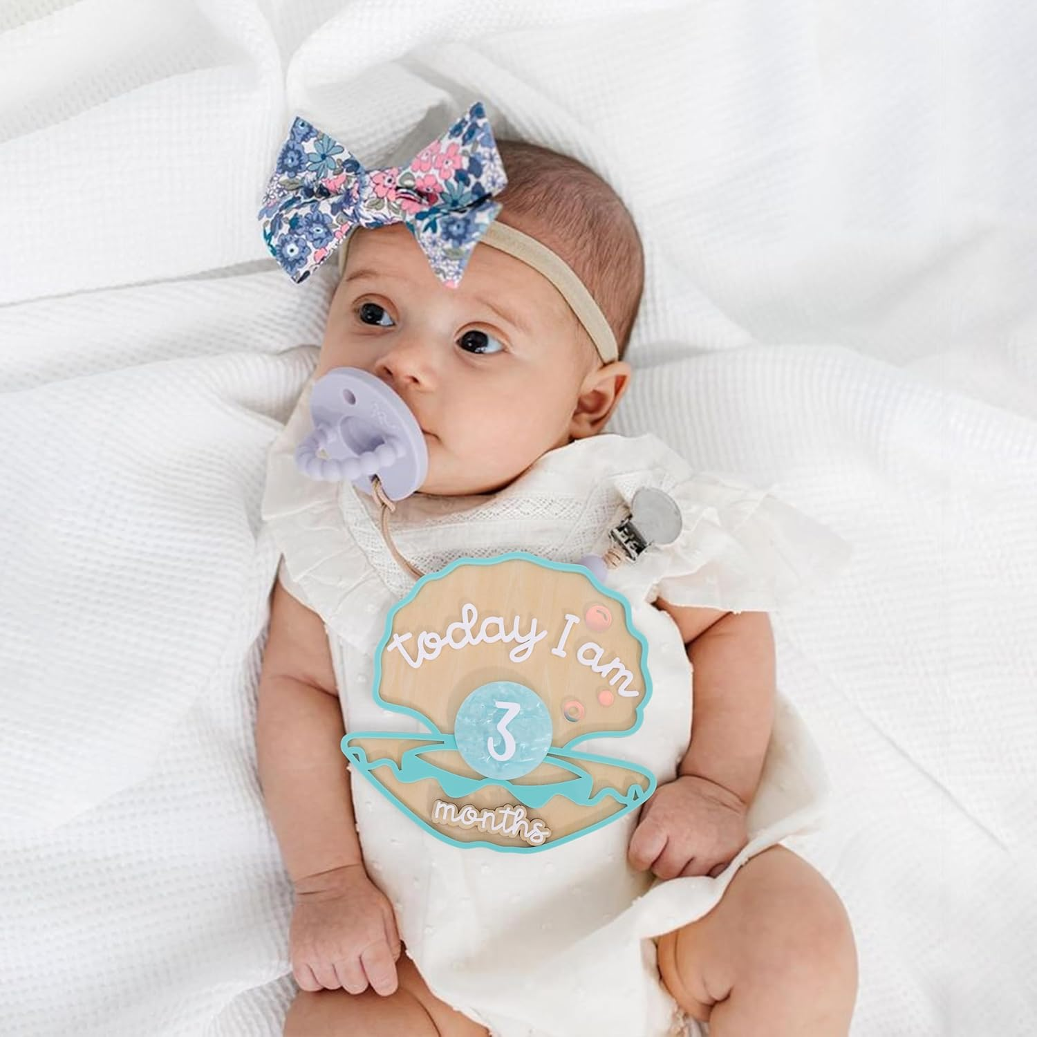 Wooden Mermaid Monthly Milestone Cards - Seashell Newborn Baby 1-12 Months Milestone Set, Baby'S First Year Set, Mermaid Nursery Decor (Green Seashell Monthly Card)