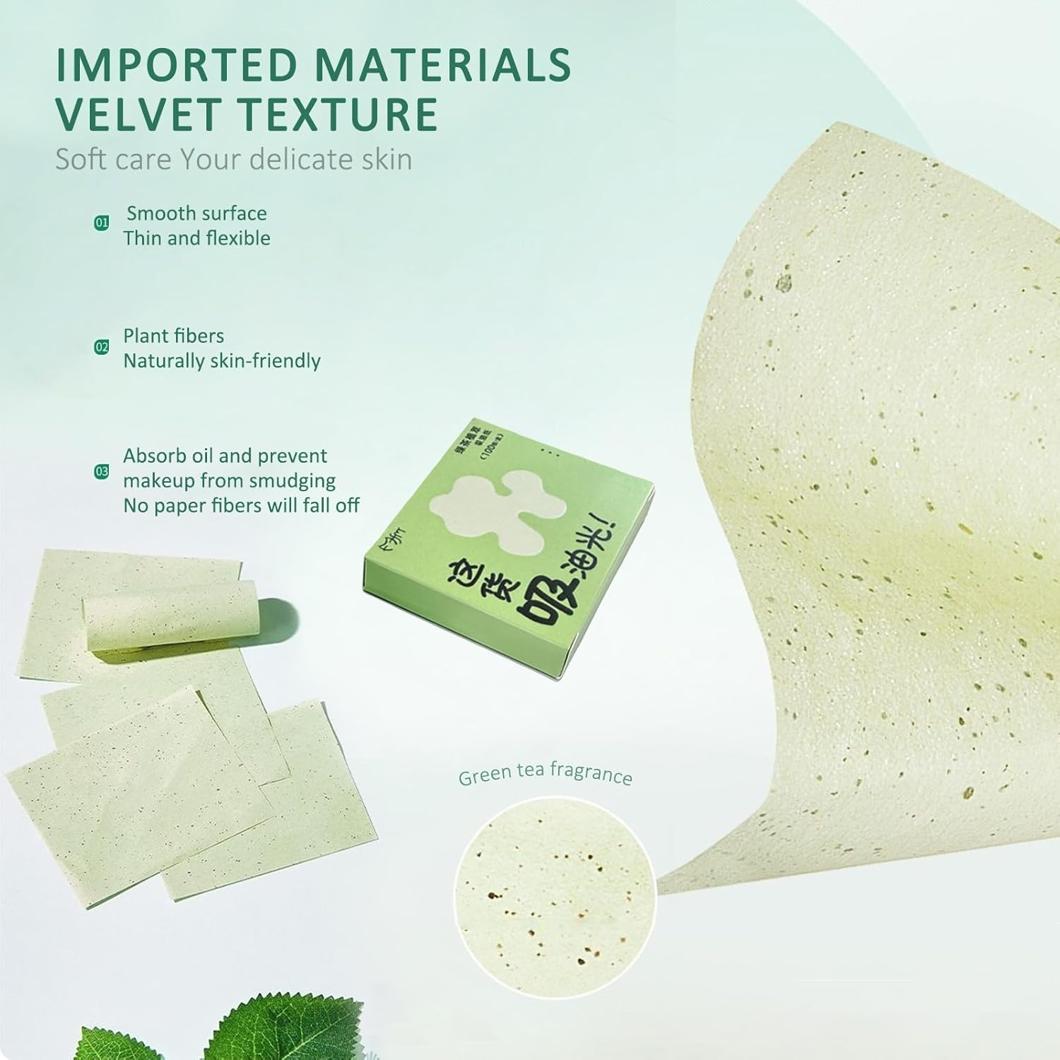 RIBHNXHI Oil Blotting Sheets for Face, 100 Counts Green Tea Blotting Paper with Portable Mirror Case and Makeup Puff for Daily Makeup Touch up Oil Absorbing Sheets