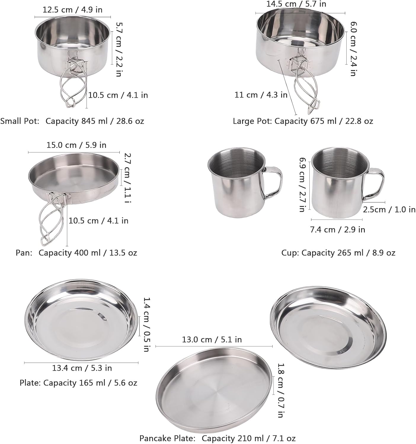 Aomiun Camping Cookware Set 4 PCS Stainless Steel Pots Pans Plate Cup with Leak-Proof Lid for Outdoor Camping Hiking Picnic for 2-3 People image number 3