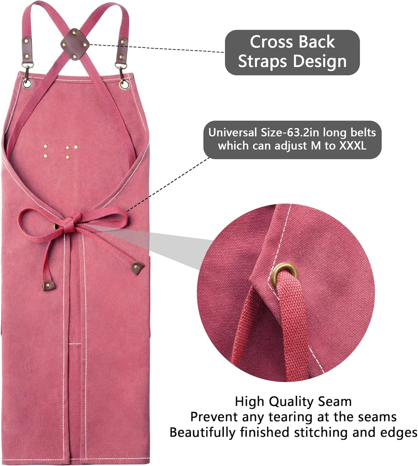 CONTAIL Chef Apron for Men Women, Canvas Aprons with Pockets-Cross Back Kitchen Apron for Cooking Grilling Baking BBQ Barber image number 6
