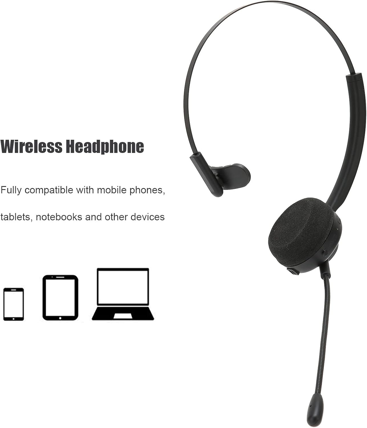 Annadue Trucker Bluetooth Headset with Microphone, Wireless On-Ear Headphones with Noise Cancellation, up to 60 Hours Working Time, for Skype, Mobile Phone, Computer, Office, Home, Call Center image number 4