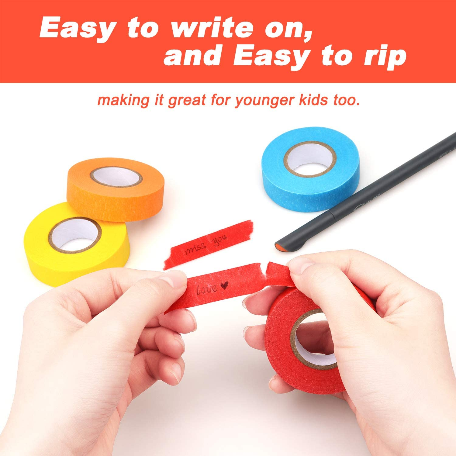 Painters Tape, Colored Masking Tape 8Pcs Rainbow Colors Rolls,Colored Tape Kids Art Supplies, Great for School, Office, Home, Crafts, Labeling, DIY Decorative, 0.5 Inch X 3.3 Yards (1.3Cm X 1M)