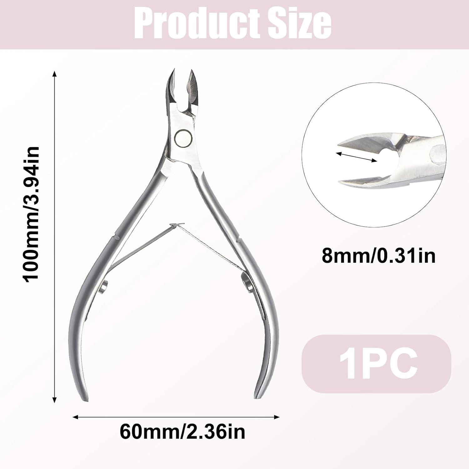 Cuticle Nippers Made of Stainless Steel with Ergonomic Cuticle Scissors for Precise Removal of Excess Cuticles and Hard Dead Skin on Fingers and Toes, Double Spring Supported image number 3