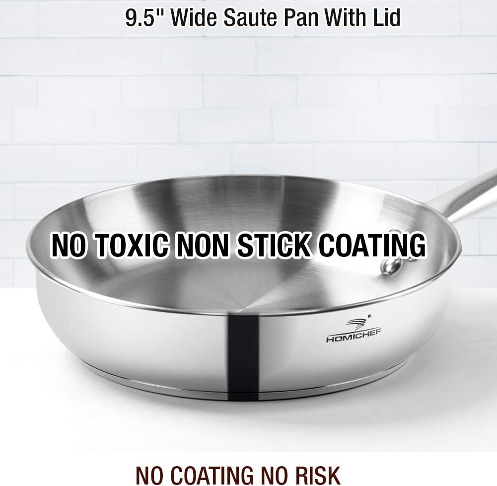 HOMI Chef 14-Piece Nickel Free Stainless Steel Cookware Set - Nickel Free Stainless Steel Pots and Pans Set - Stainless Steel Non-Toxic Cookware Set - Stainless Steel Healthy Induction Cookware Sets image number 3