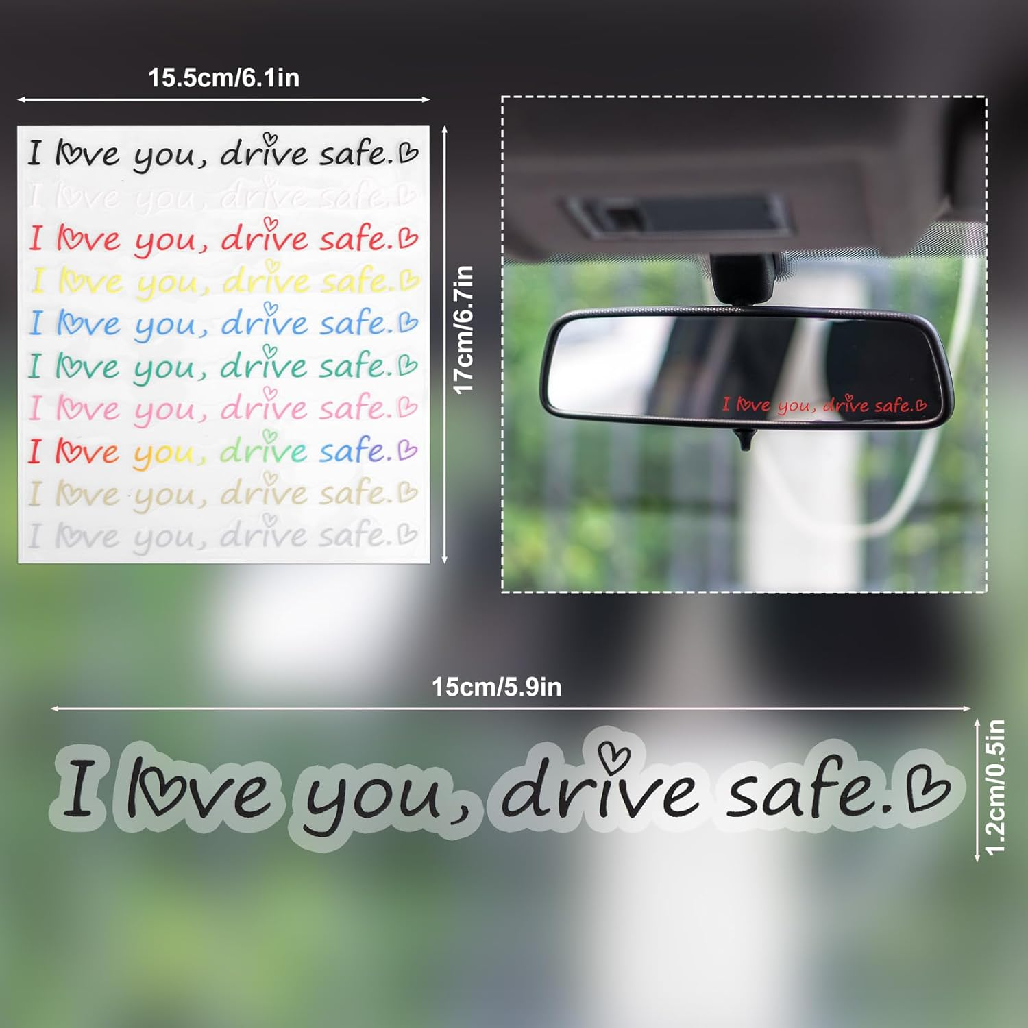 10 Pcs I Love You Drive Safe Mirror Stickers, Cute Vinyl Car Rear View Mirror Stickers Motivational Car Decor for Men Women image number 6