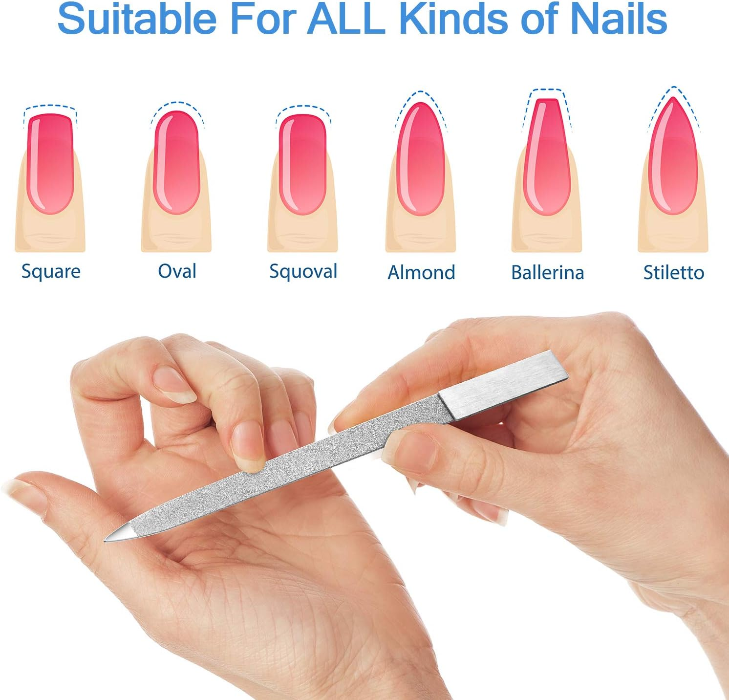 Mudder 3 Pcs Diamond Nail File Set Stainless Steel Double Side Nail File Metal Sapphire Buffer Manicure Files Natural Nails Emery Boards for Salon Home and Travel Women(Silver) image number 3