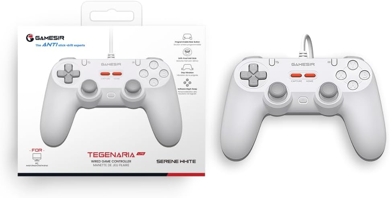Gamesir Tegenaria Lite Wired Game Controller for Switch, Android, Ios, PC, Steam with Retro 90S Design, Hall Effect Sticks, 1000Hz Polling Rate, Dual Rumble Motors, Mappable Back Buttons, Ultra-Low Latency, Ergonomic Design -Serene White image number 1