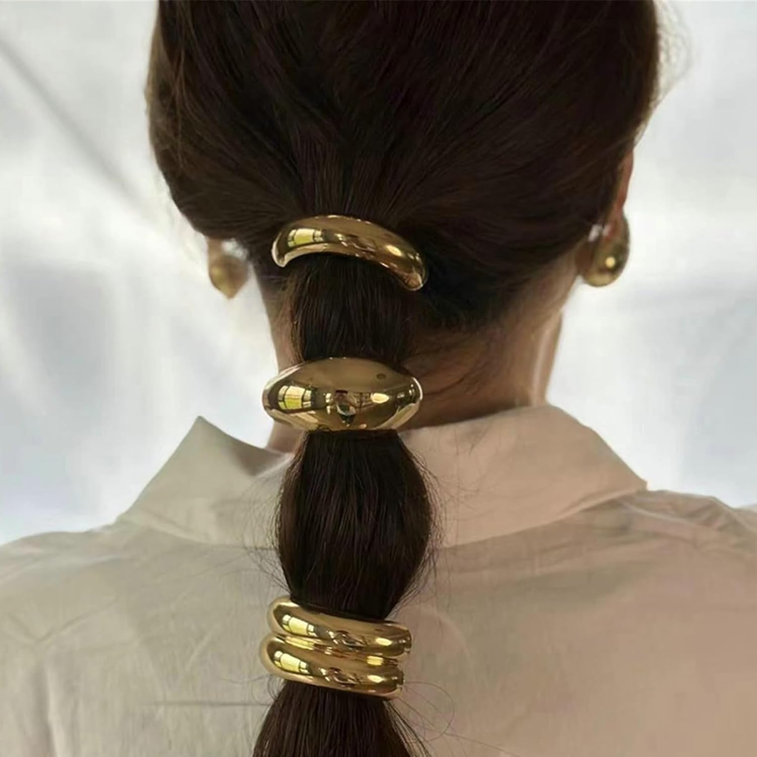 AABDTYYD 5 Pieces Metal Hair Tie, Gold Metal Elastic Hair Bands, Hair Ties for Thick Hair, Hair Elastics No Damage, Ponytails Hair Accessories for Women