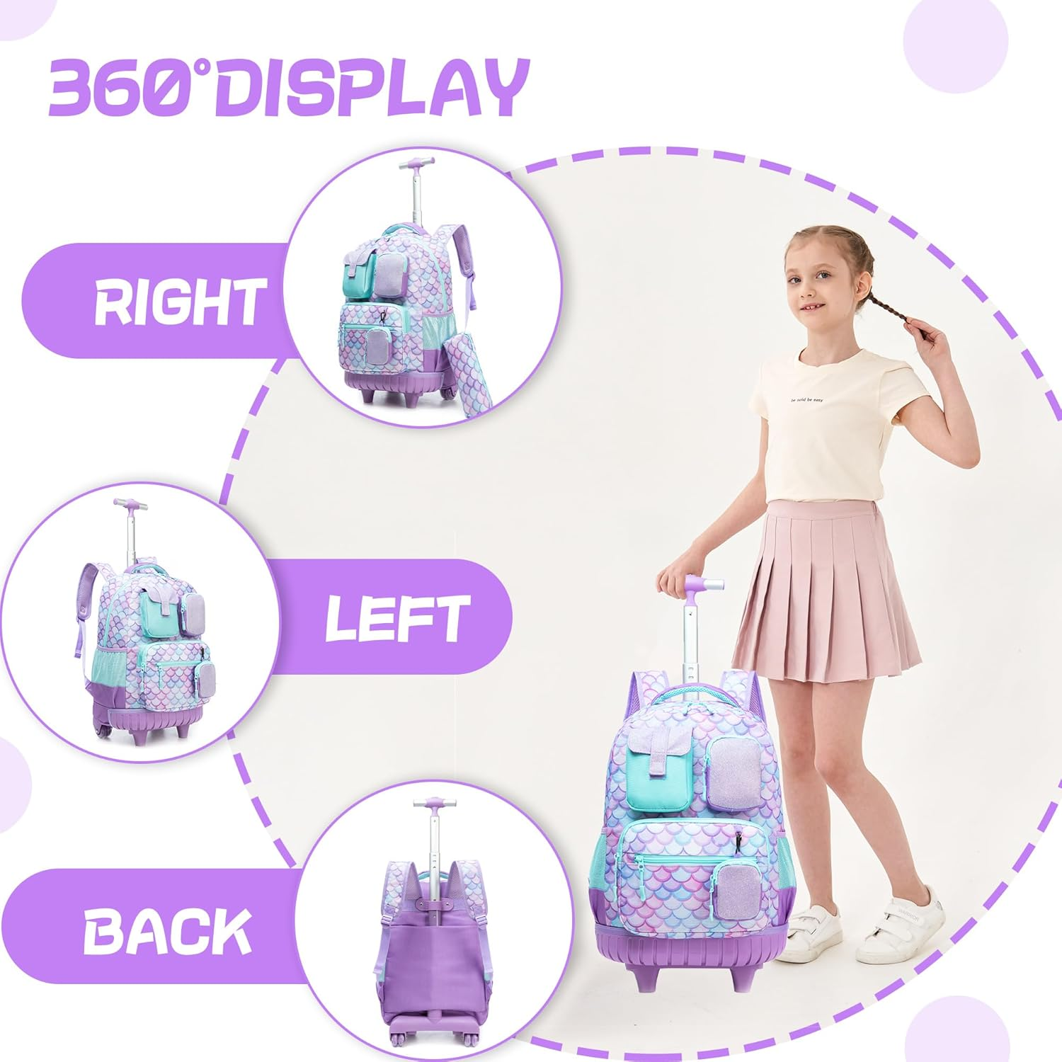 Meetbelify Rolling Backpack for Girls Boys Backpacks with Wheels Kids Carry on Luggage for Girls Boys image number 5