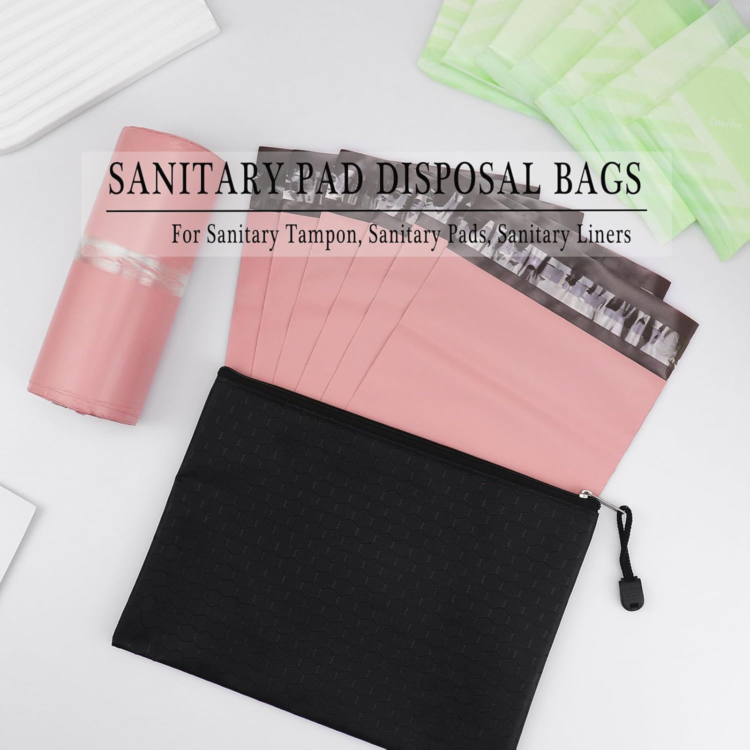 Women Sanitary Disposal Bags Pack of 100, Pink Opaque Feminine Pads Disposal Bags 6X10.6 Inch Period Trash Bags with Storage Bag image number 5