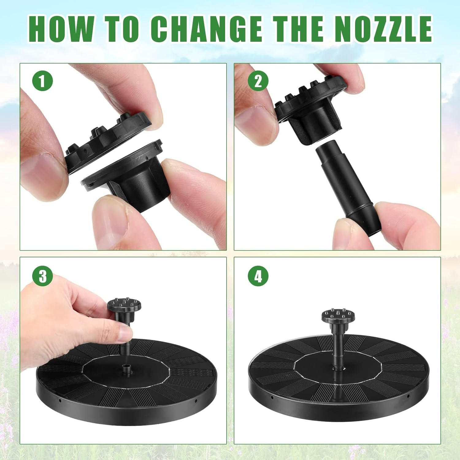 Solar Fountain Pump for Outdoor, Solar Bird Bath Fountain Upgraded Solar Fountain Water Pump with 6 Nozzles Floating Solar Fountain for Garden, Pond, Patio, Pool, Aquarium, Fish Tank image number 1