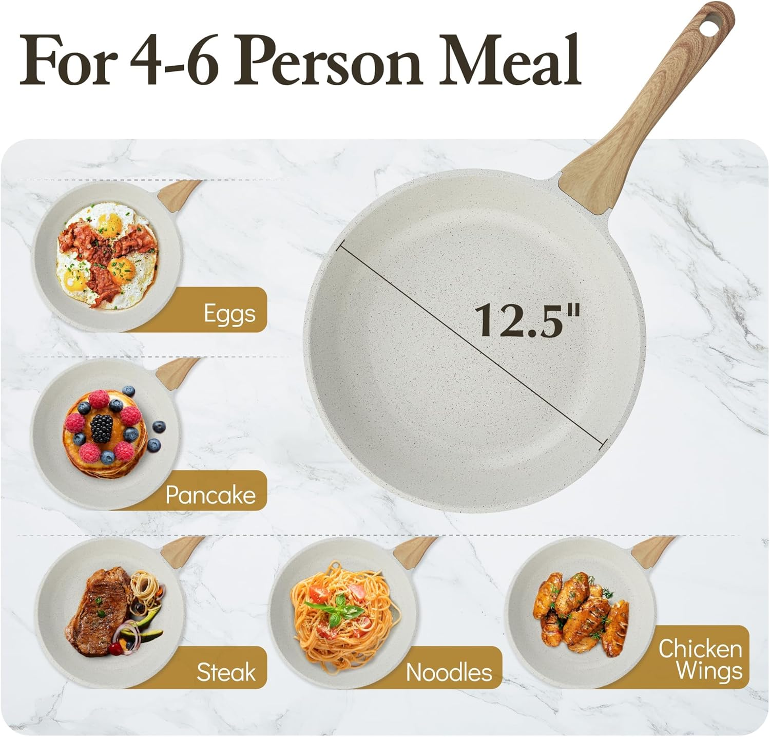 SENSARTE White Ceramic 28 Cm Non-Stick Skillet Frying Pan, Swiss Granite Coating Omelette Pan, Healthy Stone Cookware, Chef'S Pan, Gas Stove and Induction Compatible image number 5