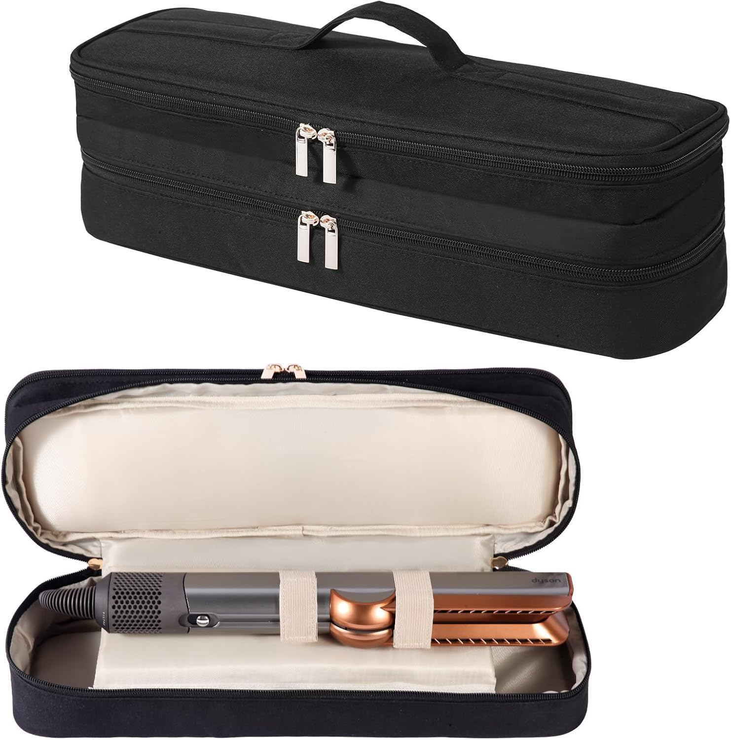 GENCAM Double-Layer Carrying Case for Dyson Airstrait Straightener, Travel Case for Dyson Airstraight, Portable Storage Case for Dyson Airstrait/Corrale Hair Straightener (Black) image number 5