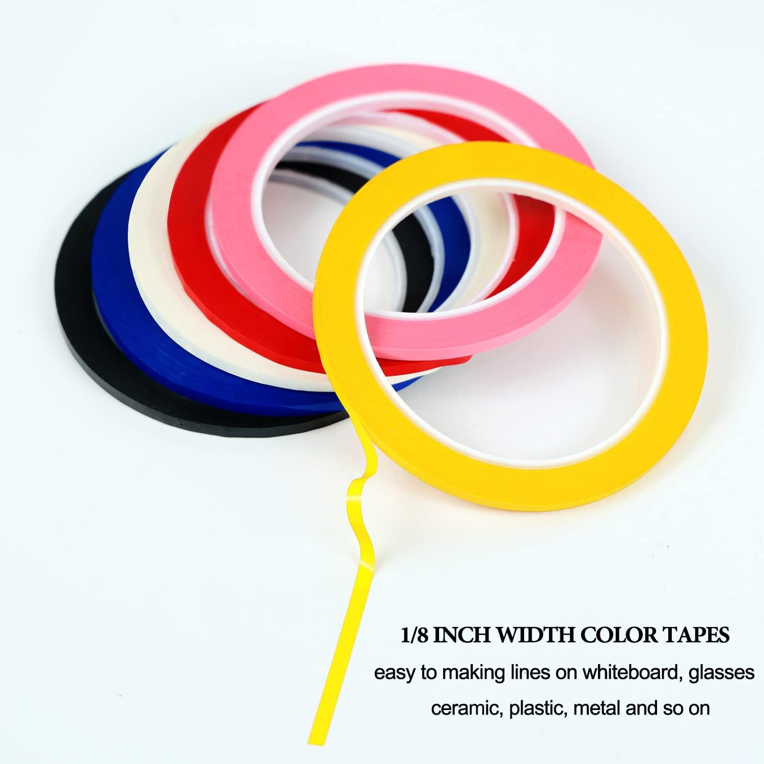 10 Rolls 1/8" Whiteboard Tape 6 Colors Pinstripe Tape Self-Adhesive Dry Erase Board Art Tapes, 131 Feet per Roll image number 2