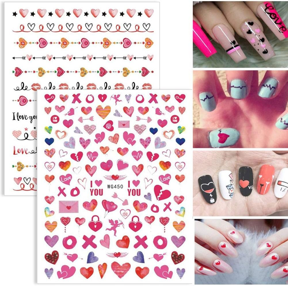 Valentines Day Nail Art Stickers Decals 6 Sheets 3D Self-Adhesive Valentines Nail Art Supplies Stickers for Acrylic Nails Sexy Lips Heart Love Cupid Designs Sticker for Women Girls image number 2