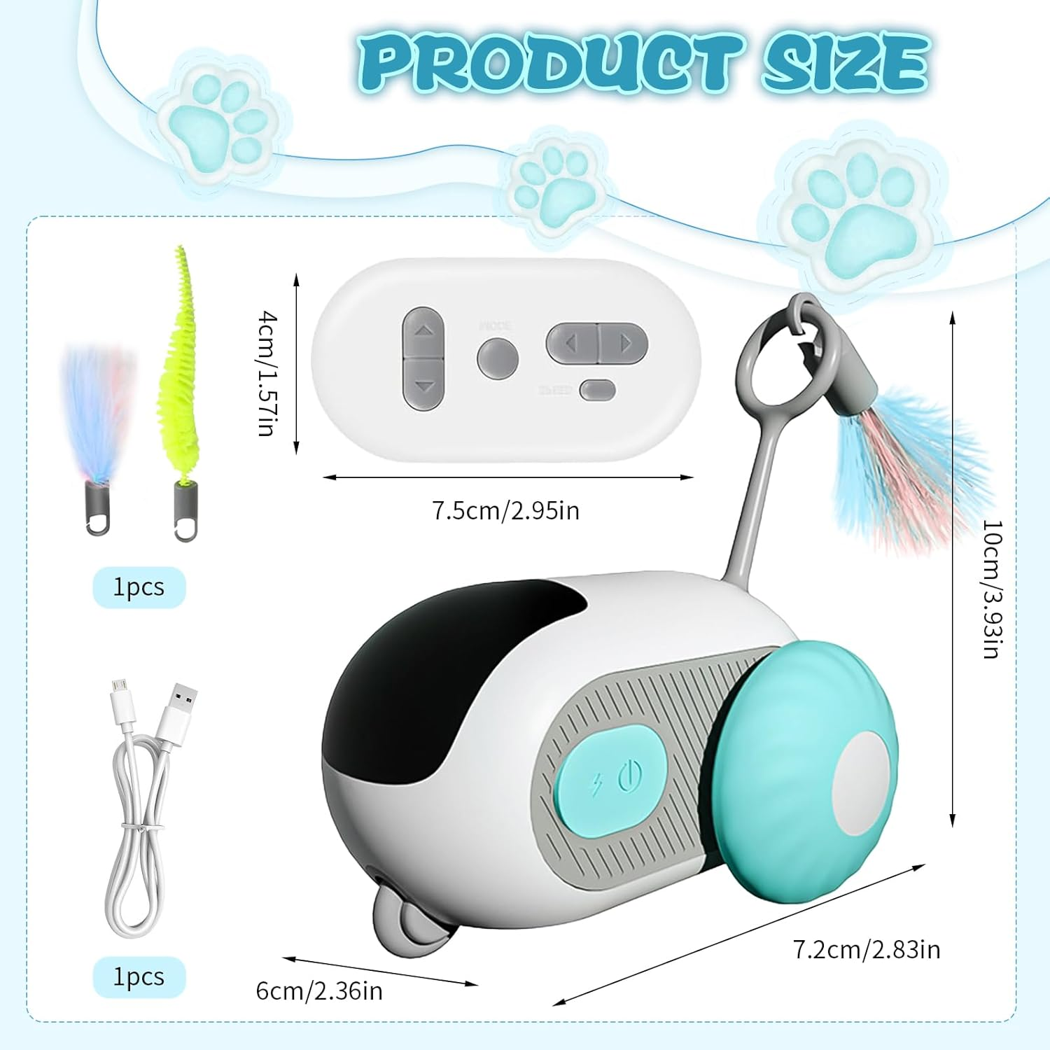 Cat Toy Cat Toy Self-Employment Cat Toy Intelligence Remote Control Mode plus Automatic Mode USB Rechargeable with Remote Control Keep Your Cat Moving (Blue) image number 4