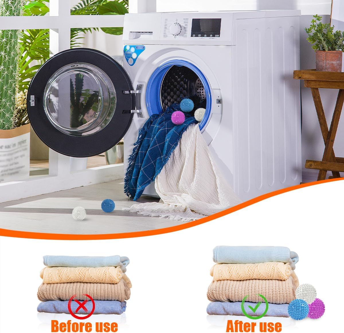 Wash Dryer Balls, 6 PCS Rubber Laundry Balls for Drying, Washing and Fluffing Clothes (6Cm/2.36In) image number 3