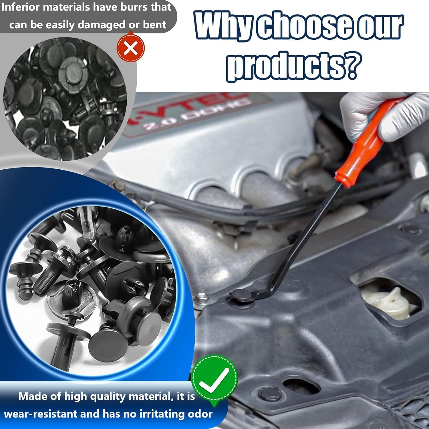 Car Retainer Clips, 240 Pcs Push Bumper Fastener Rivet Clips with Remover Fit, Auto Body Plastic Retainer Clips for Most GM and Nissan Automobiles image number 5