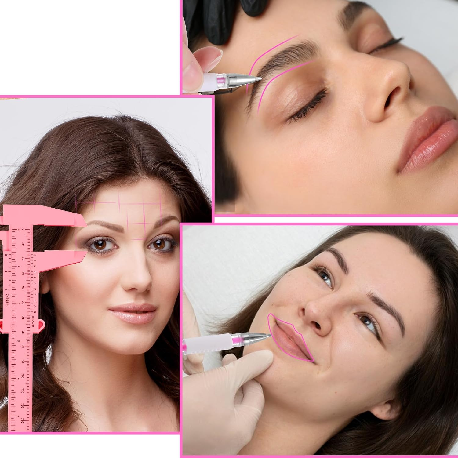 Eyebrow Microblading Marker Pen, 2 Pcs Brow Mapping Pens with with 4 Replacement Refills and 1 Ruler, Makeup Tattoo Skin Marker Pen, Brow Lamination Supplies for Eyebrow Lip Skin(Pink) image number 2