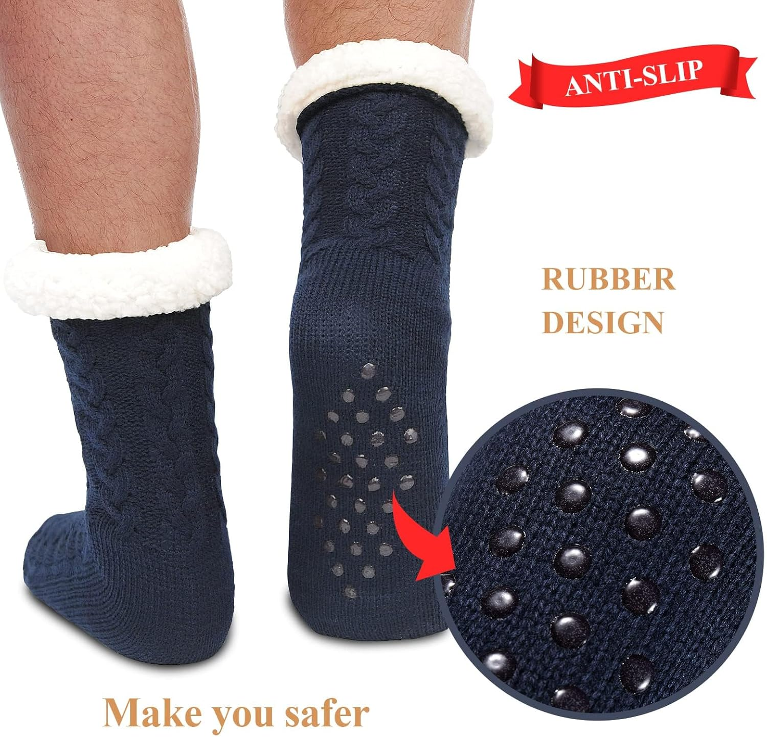 YADIFEN Mens Warm Fleece Lined Winter Soft Non Slip Socks Mens Slipper Socks (One Size Fits 6-12) image number 1