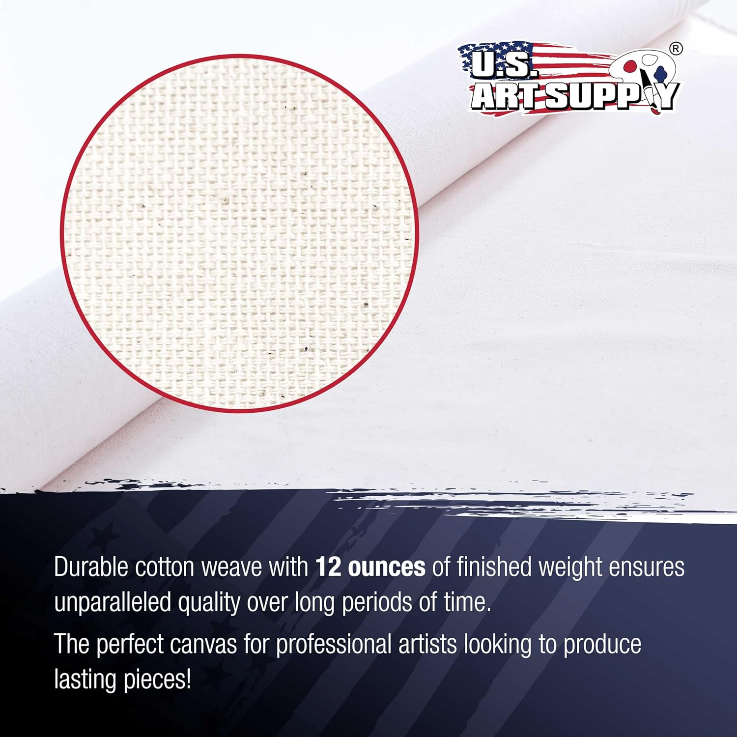 U.S. Art Supply 12" Wide X 2 Yards (6 Feet) Long Unstretched Canvas Roll - 100% Cotton, 12-Ounce Triple Primed Gesso, Acid-Free - Pro Artist Quality, Oil & Acrylic Painting, Murals - Cut to Frame Size image number 2