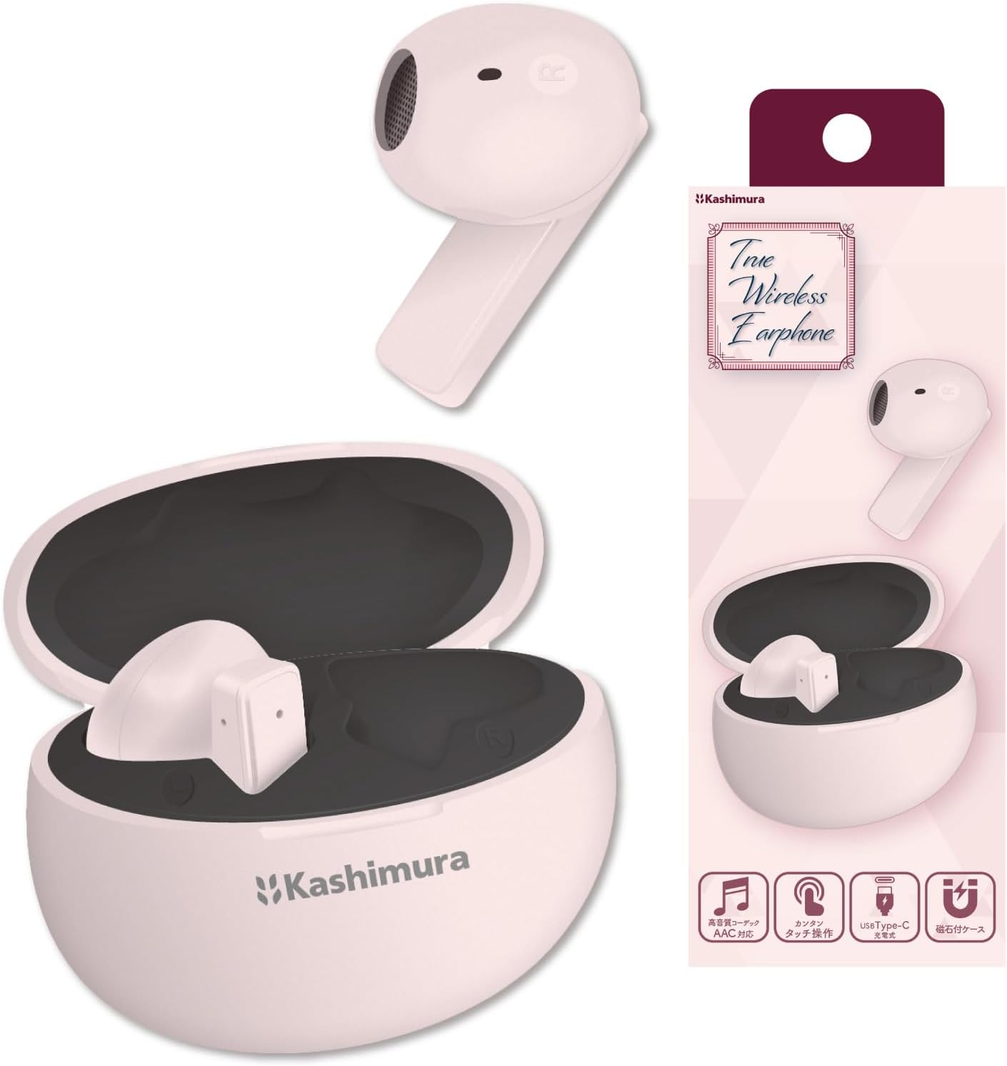 Kashimura NBL-132 3 Cute Pastel Colors! Easy to Enjoy Good Sound for Everyday Use, Completely Wireless Stereo Earphones, Pastel, Pink image number 1