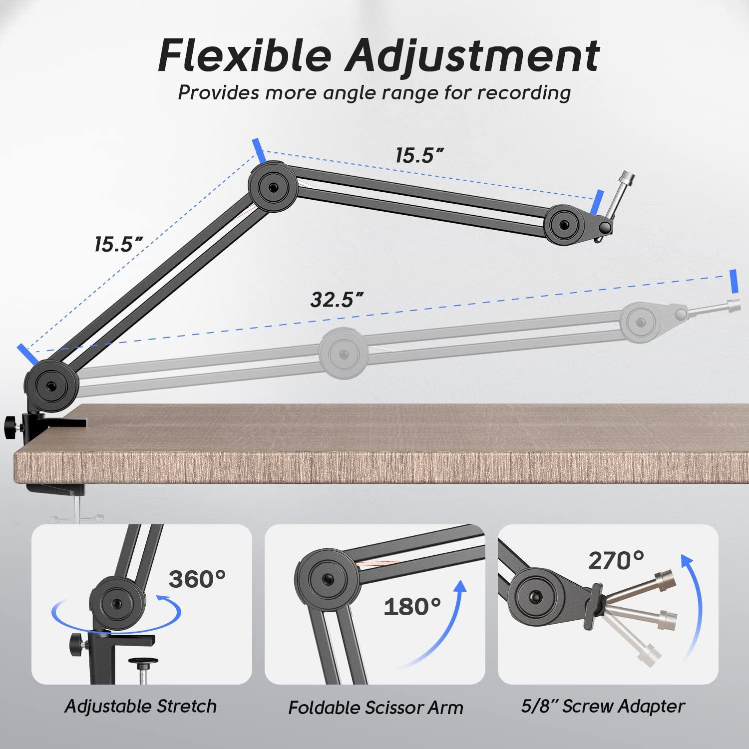 FIFINE Microphone Arm Stand-Heavy Duty Boom Arm, Suspension Scissor Adjustable Mic Stand with Desk Mount, 5/8" Screw, Cable Ties, for Recording Gaming Streaming Podcasting-Bm63 image number 1