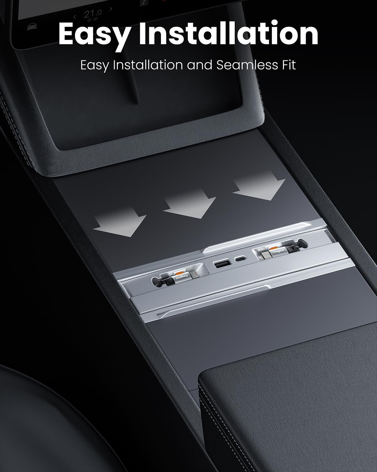 Fasgear USB Hub Docking Station 4-Ports Compatible for Tesla Model 3 Highland 2024 Car Interior Accessories, Retractable 80Cm Light-Ning and Type C Fast Charging Cable for Model 3 Center Console image number 3