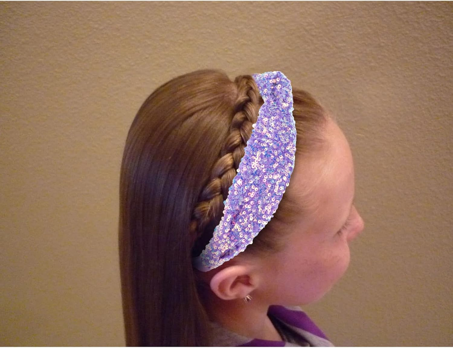 YARIEW Sequin Knotted Headband for Women - Sparkle Wide Knot Hair Bands Accessories - Cute Little Girl Princess Headband - Glitter Girls Hair Accessories (Purple) image number 3