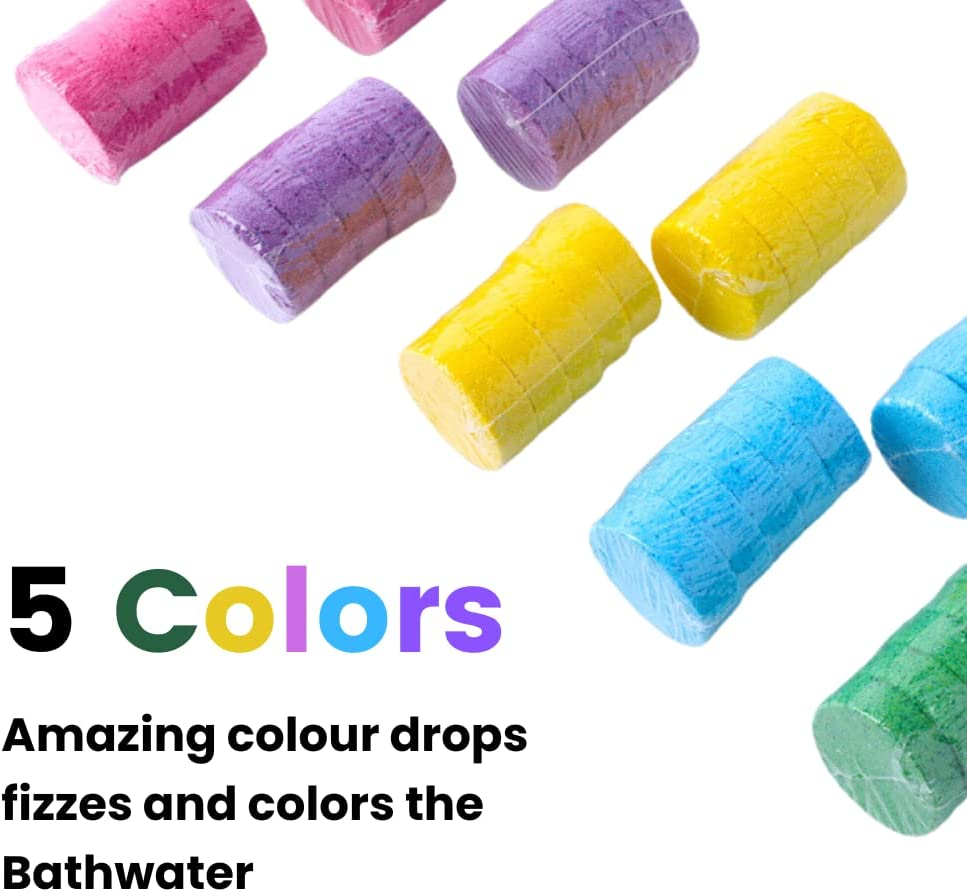 50 Bath Colour Drops with 5 Colours for Baby Bath - Safe, Non Toxic and Great Fun for Kids Bath, Fragrance Free and Stainless Baby Bath Products, No Bright Colours and No Stains Left on the Baby Bath Tub