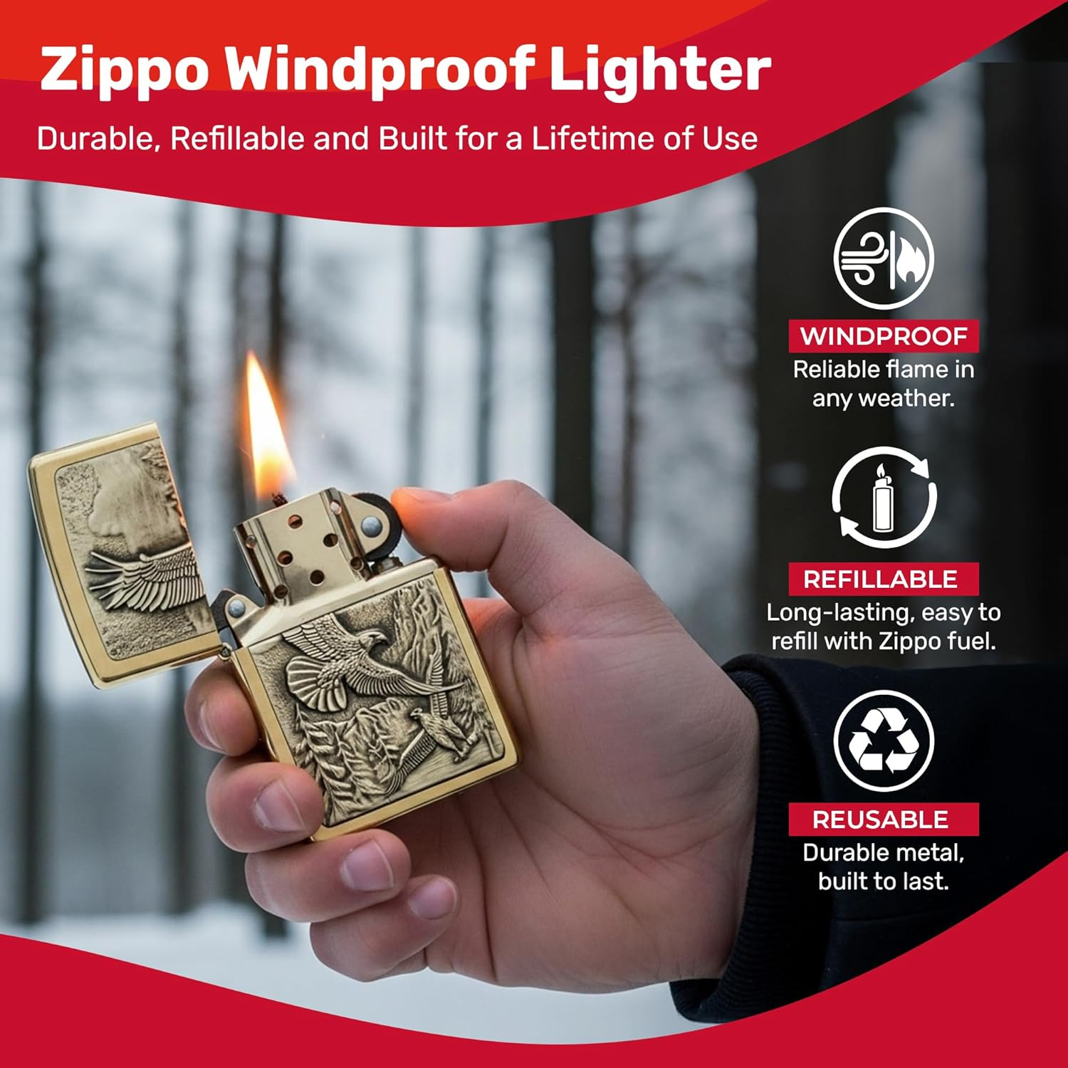 Zippo Adult-Unisex 20854 Brushed Brass Where Eagles Dare Lighter image number 6