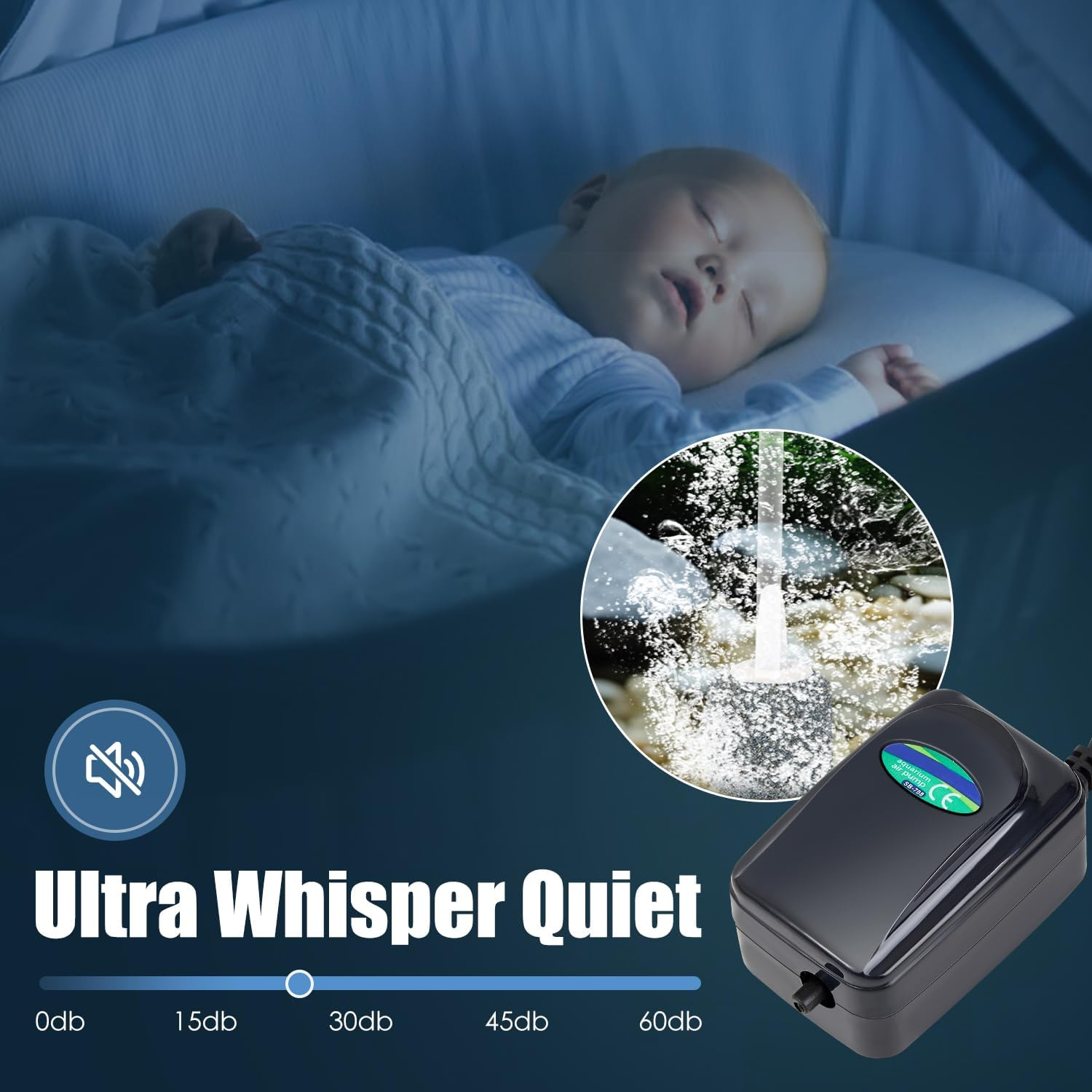 Zingbabu Aquarium Air Pump, 3W Quiet Oxygen Aerator Pump with Air Stone Airline Tubing and Check Valve, Adjustable Aerator for 40CM Fish Tank image number 1